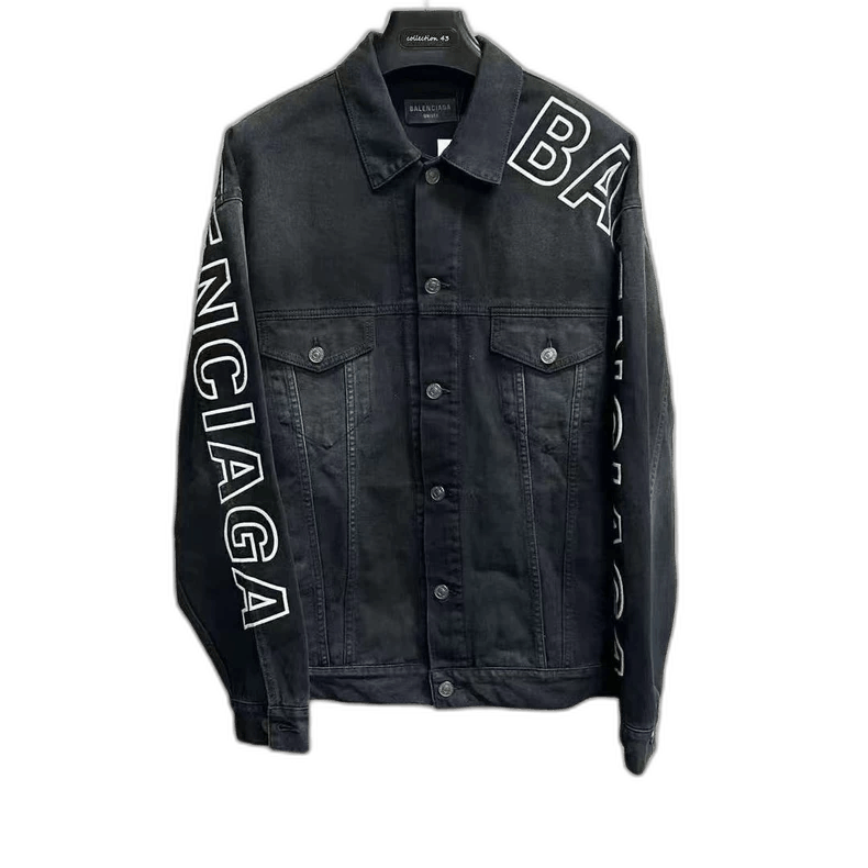 ジャケット・アウター BALENCIAGA logo denim jacket black Balenciaga - Oversized Logo-Print Denim Jacket - Black