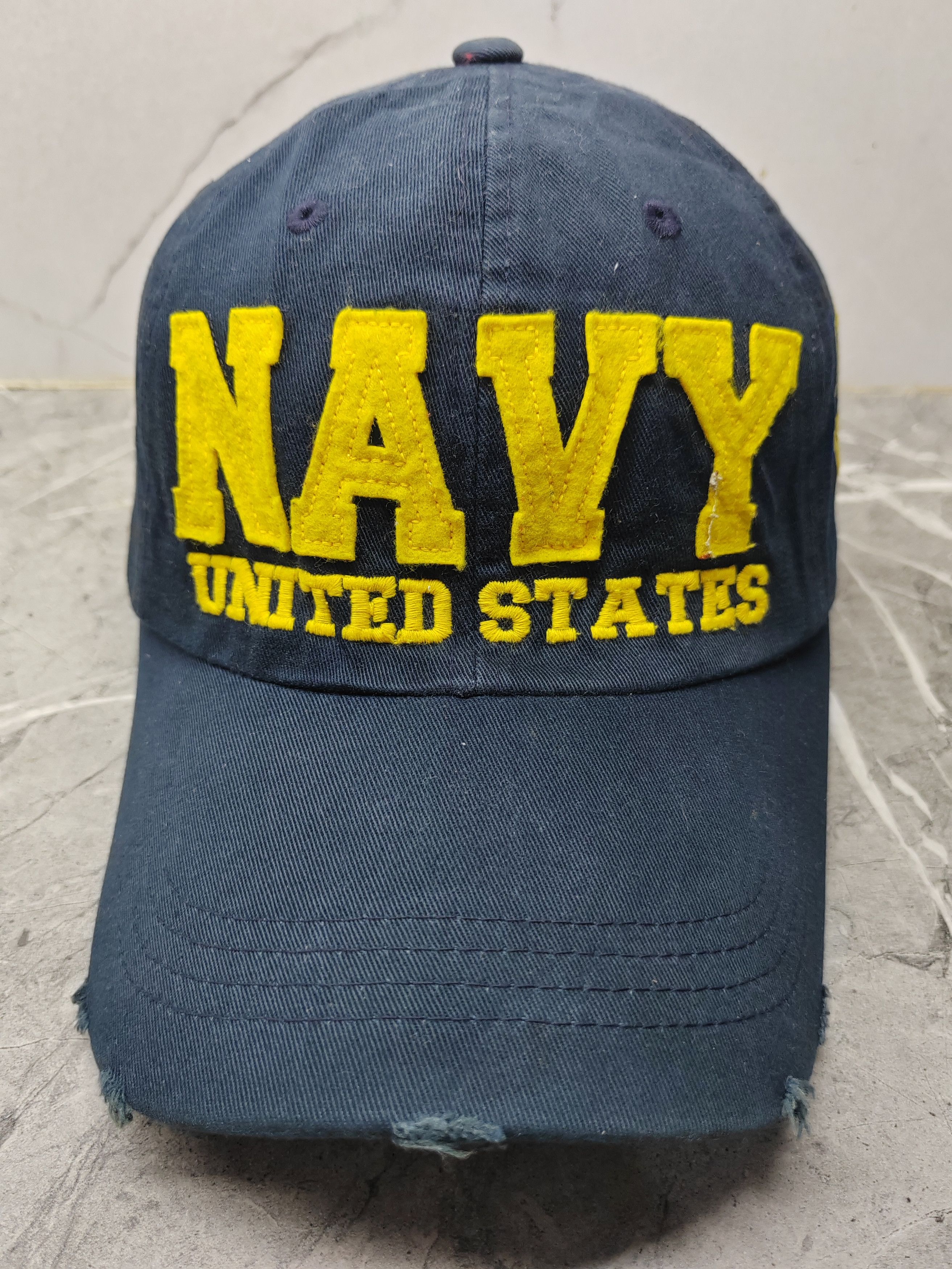 Vintage Vintage Navy Distressed Style Cap Hat Size ONE SIZE - 2 Thumbnail
