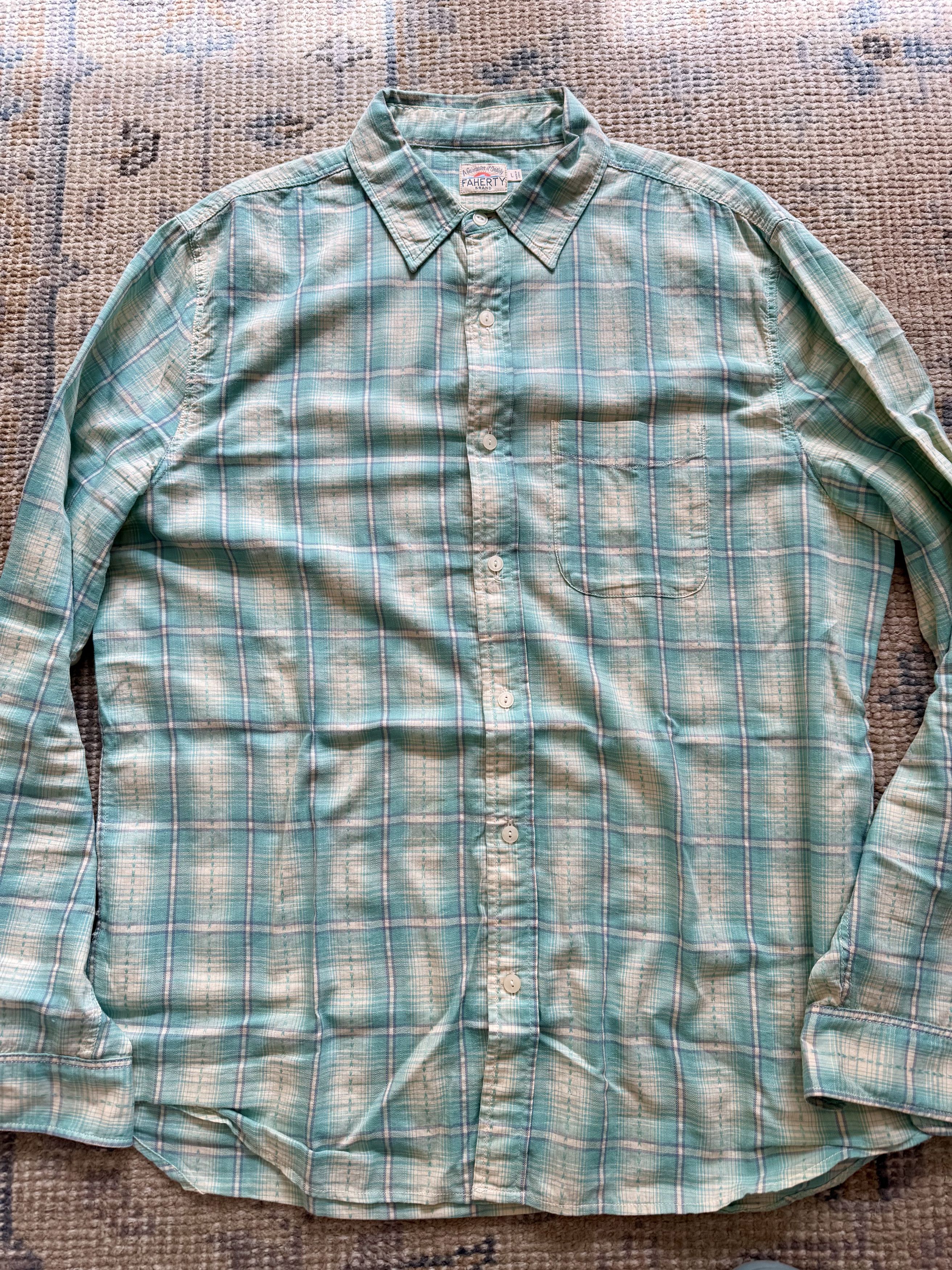 Faherty Faherty Button Up in Green and Cream Plaid Size US L / EU 52-54 / 3 - 2 Thumbnail