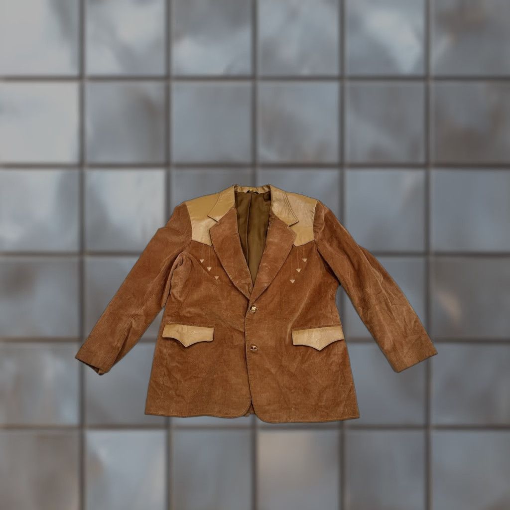 Vintage VTG Pioneer Wear Brown Corduroy Leather Cowboy Blazer Jacket Rockabilly Sz 48 Jacket Mens Western Camouflage? Size 48R - 1 Thumbnail