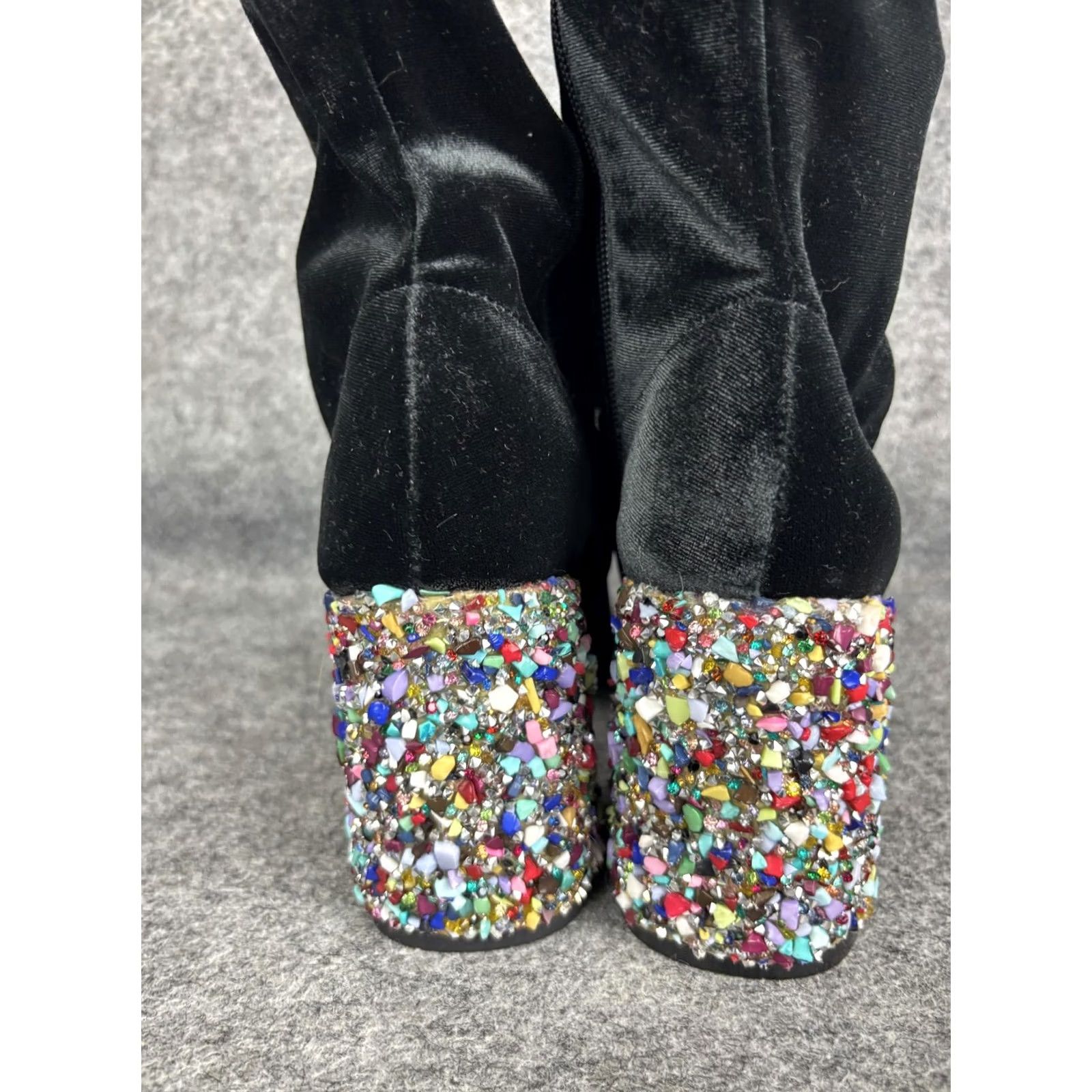 Betsey Johnson VINTAGE Betsey Johnson Boots Womens 7.5 Black Velvet Over Knee Jeweled Block Heel Size US 8 / IT 38 - 4 Thumbnail