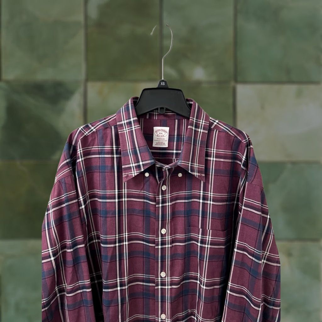 Brooks Brothers Brooks Brothers Madison Polo Shirt Mens XXL Burgundy Plaid Supima L/S Button-Up Non-Iron Pocket Classic Tree? Size US XXL / EU 58 / 5 - 1 Thumbnail