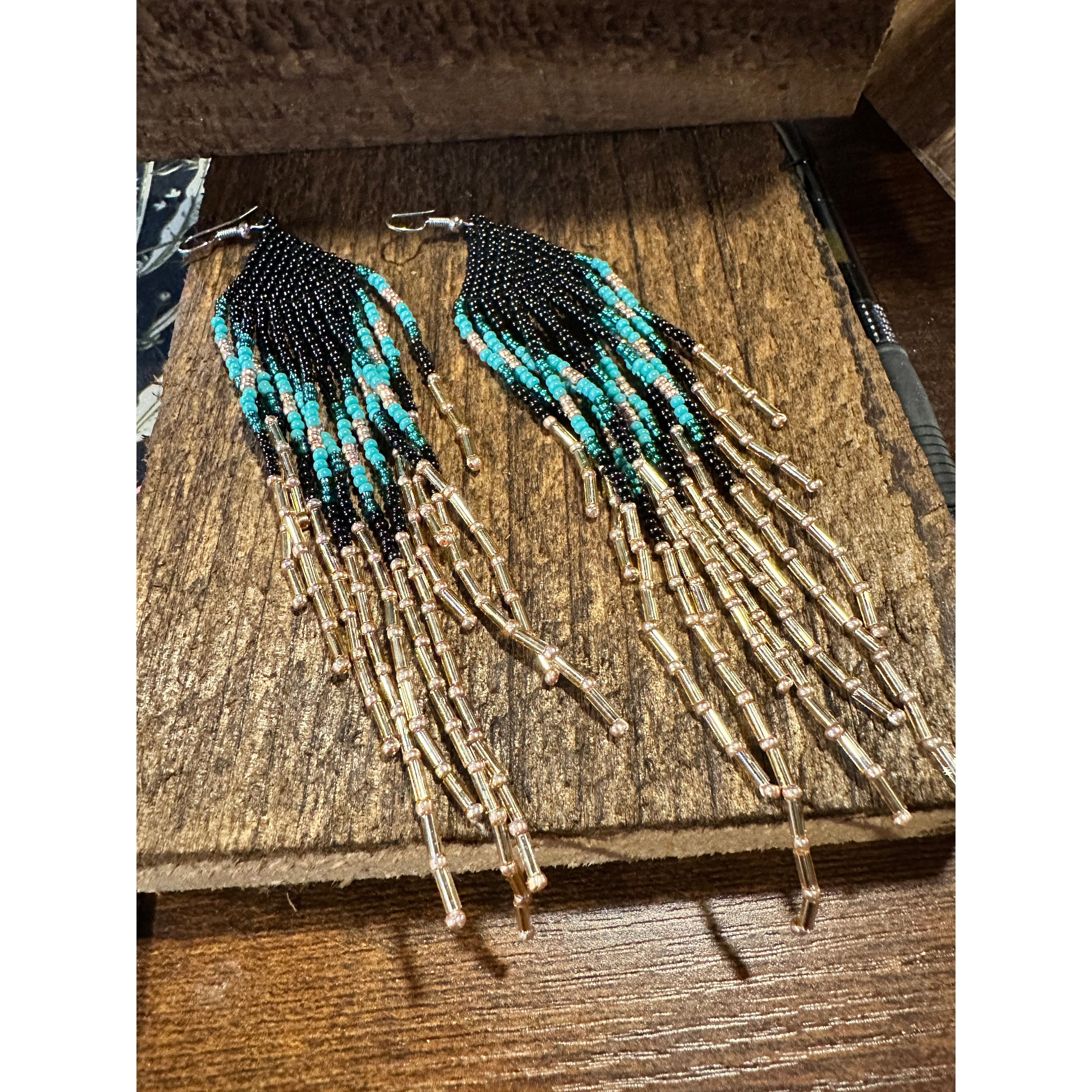 Other Bohemian Navajo Seed Bead Dangle Earrings with Black and Tur Size ONE SIZE - 5 Thumbnail
