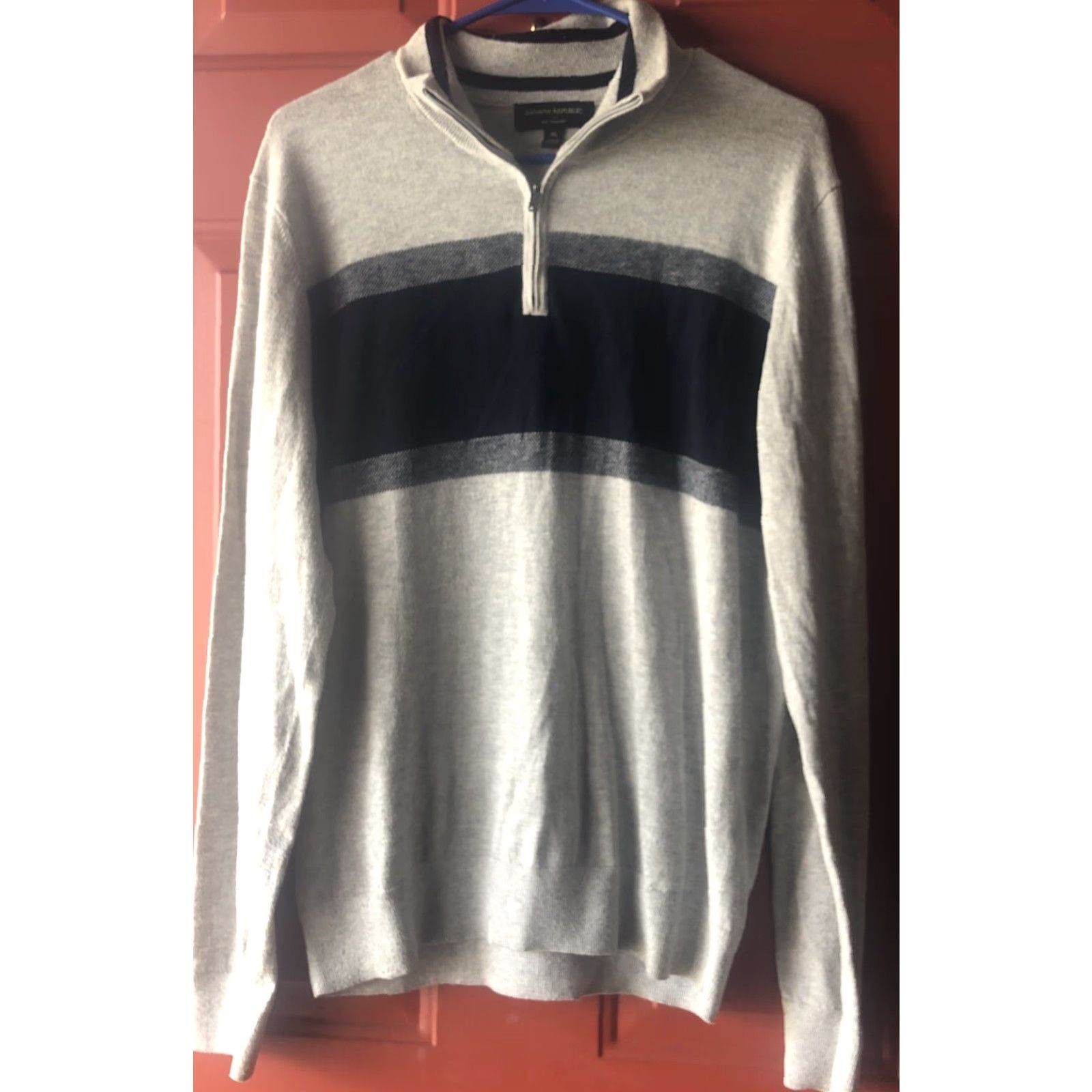 Banana Republic Banana Republic Eco Sweater Mens M Gray Black Stripe 1/4 Zip Mock Neck Size US M / EU 48-50 / 2 - 2 Thumbnail