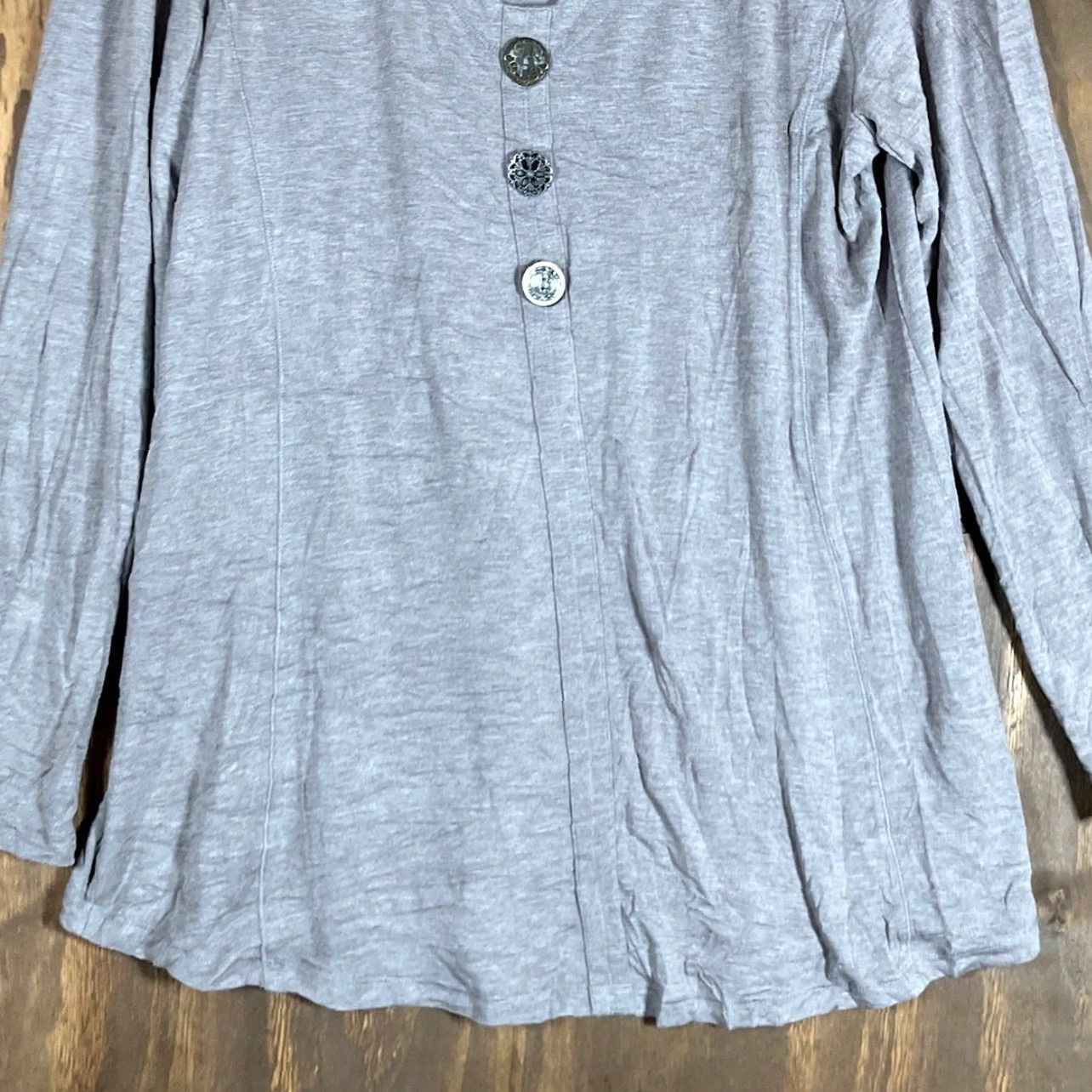 Soft Surroundings Soft Surroundings Blouse Womens Gray Maddalena Tunic V Neck Long Sleeve PL Size L / US 10 / IT 46 - 3 Thumbnail