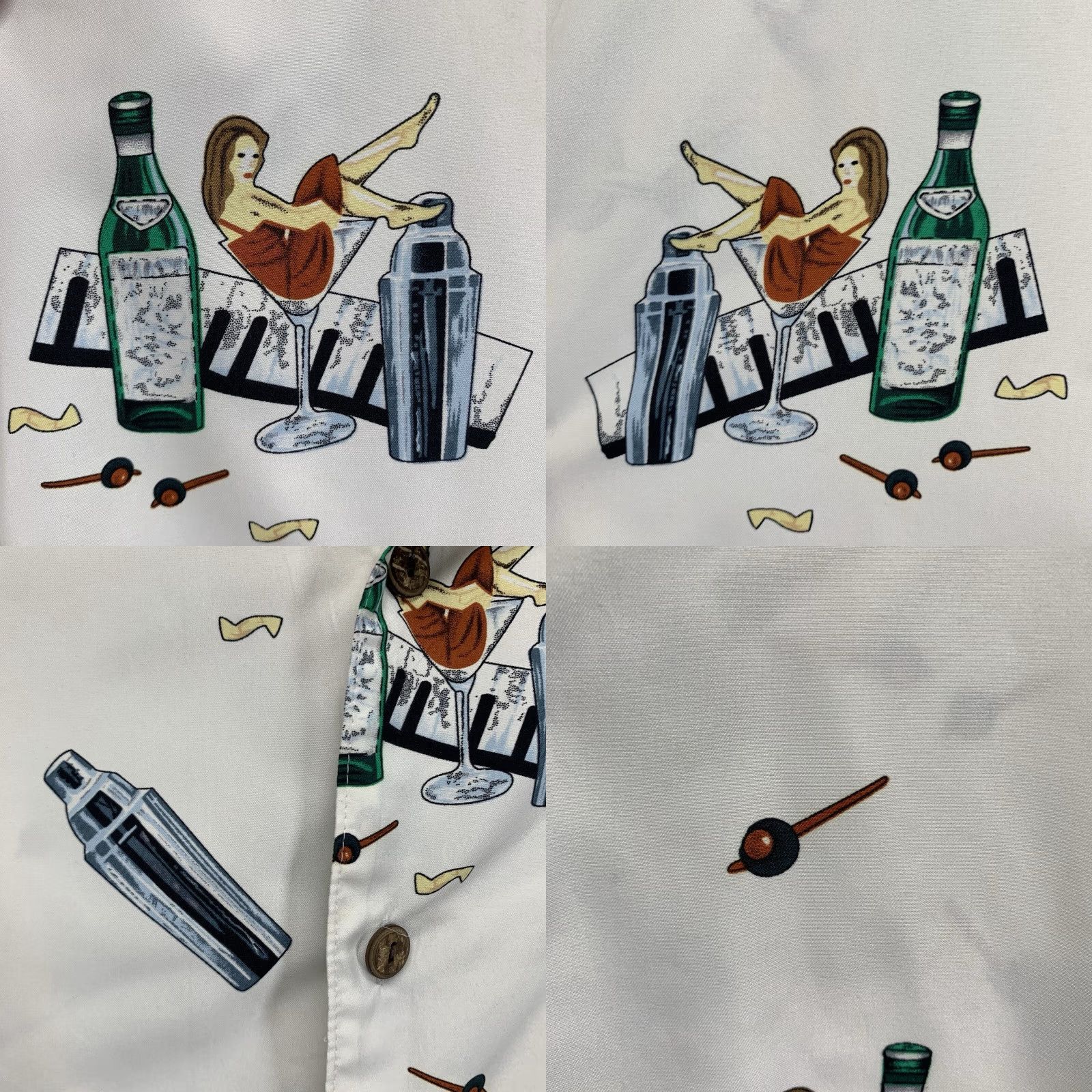 Vintage VINTAGE Coconut Pier Shirt Mens Button-Down L White Graphic Print Pin Up Girl Dry Martini Drinks Casual Travel Size US L / EU 52-54 / 3 - 8 Thumbnail