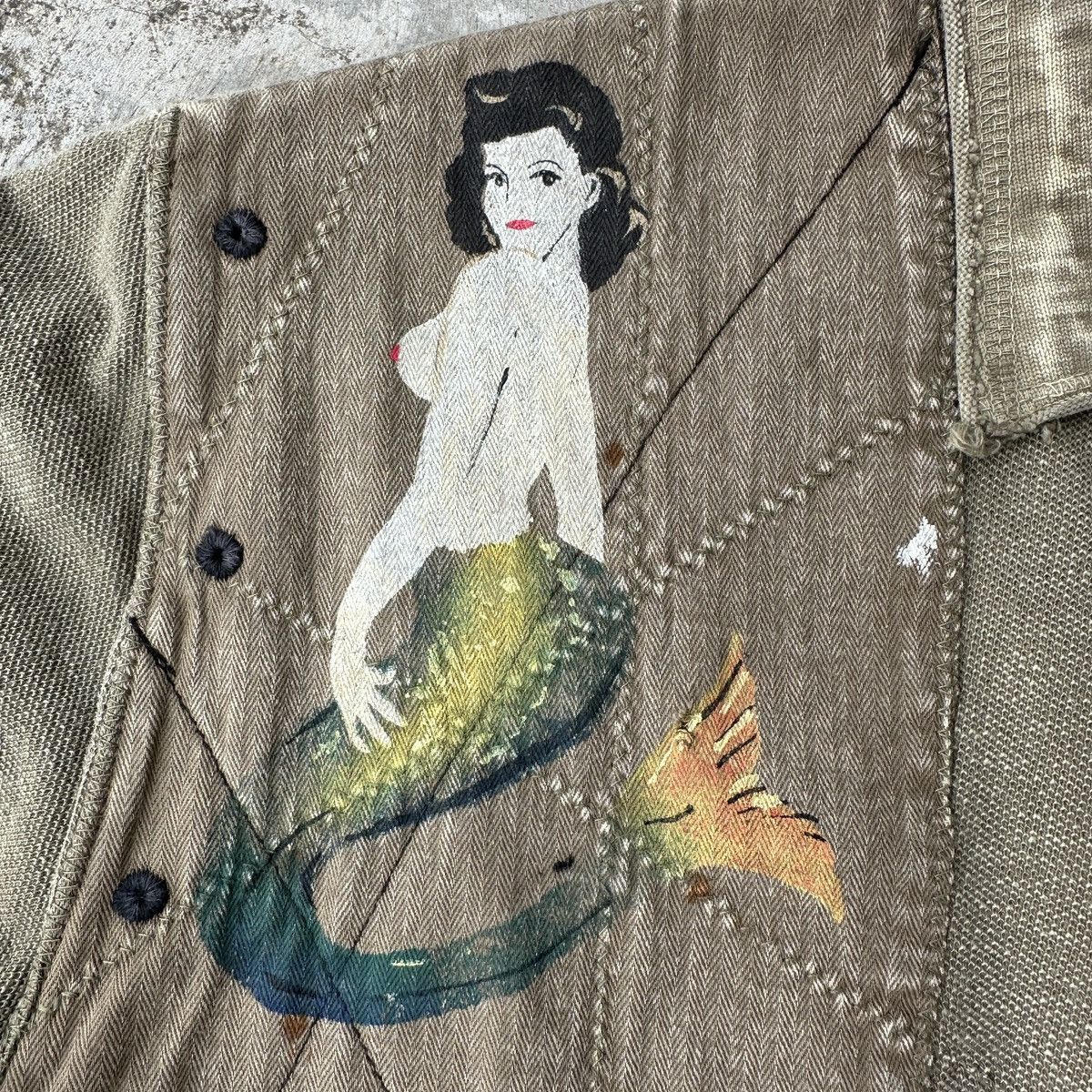 Kountry World War Military Mermaid painting patchwork tee