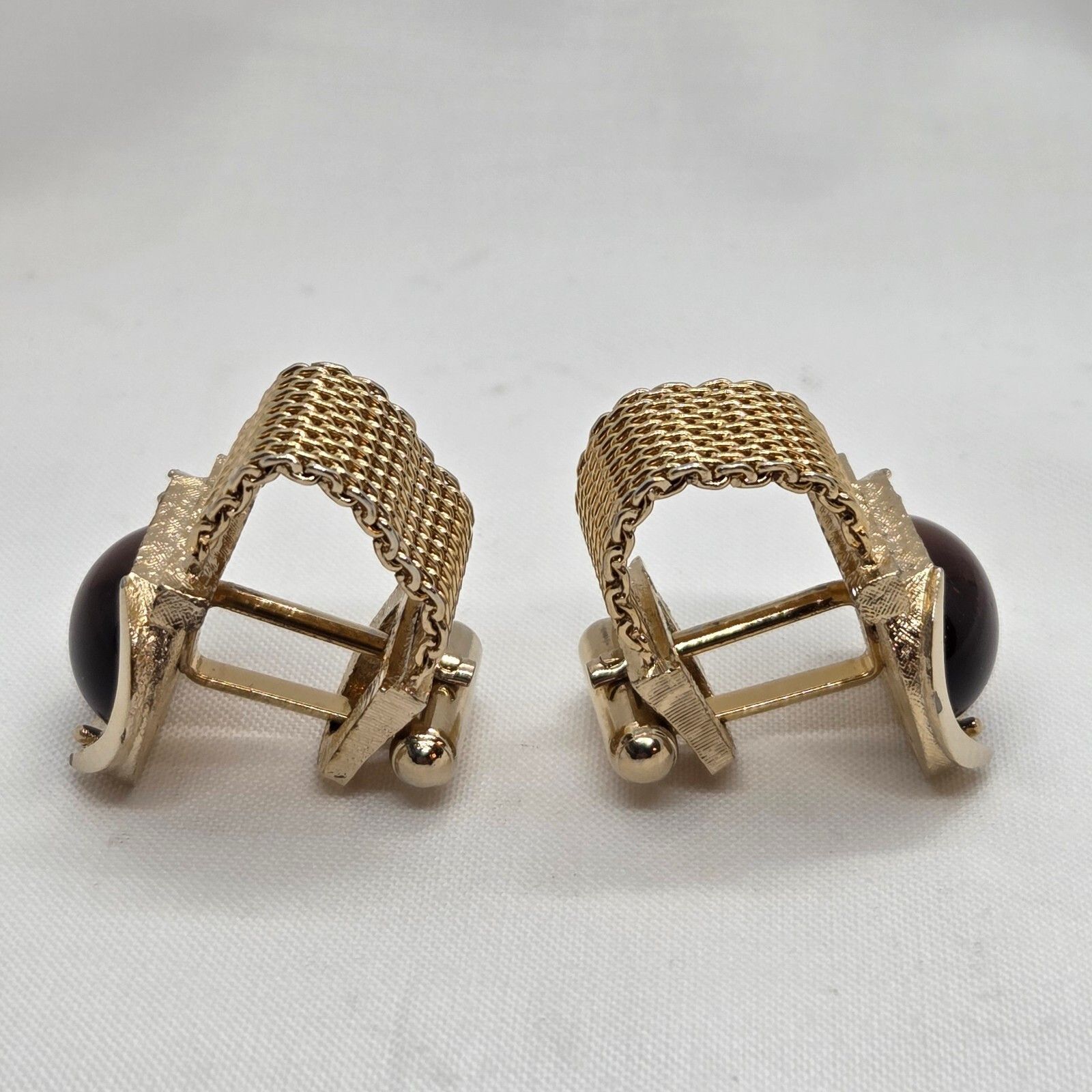 Vintage Swank Gold-Tone Mesh Tigers Eye Cufflinks, Men's — image 6 of 6