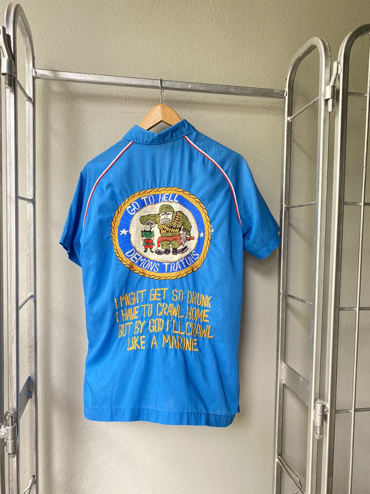 Vintage Go to hell demonstrators embroidery bowling shirt Size ONE SIZE - 10 Thumbnail