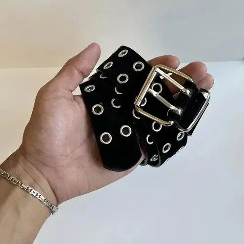 Other y2k 2000s round studded black silver velour grunge emo belt Size ONE SIZE - 4 Thumbnail