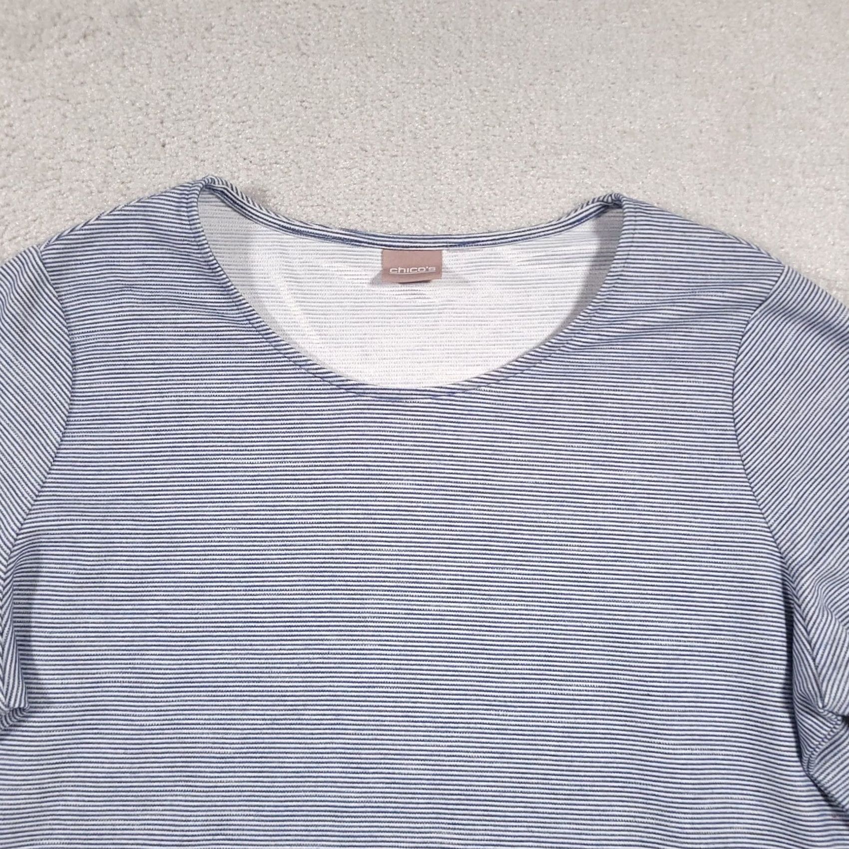 Vintage Chicos Shirt Womens XL Blue White Striped Short Sleeve Lace Up Tee Top Size XL / US 12-14 / IT 48-50 - 3 Thumbnail
