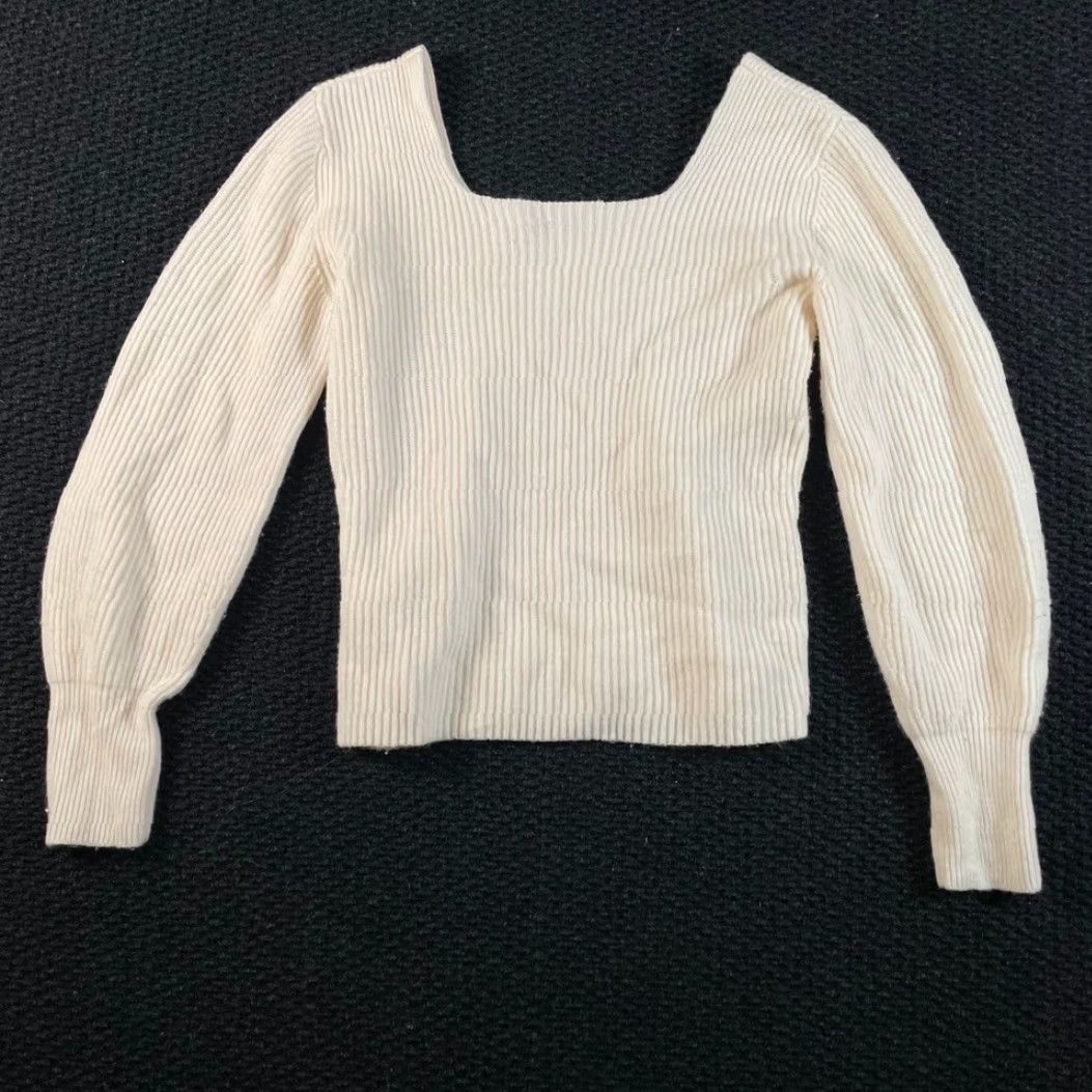 Madewell Madewell Cream Ribbed Knit Square Neckline Sweater Women M Size M / US 6-8 / IT 42-44 - 3 Thumbnail