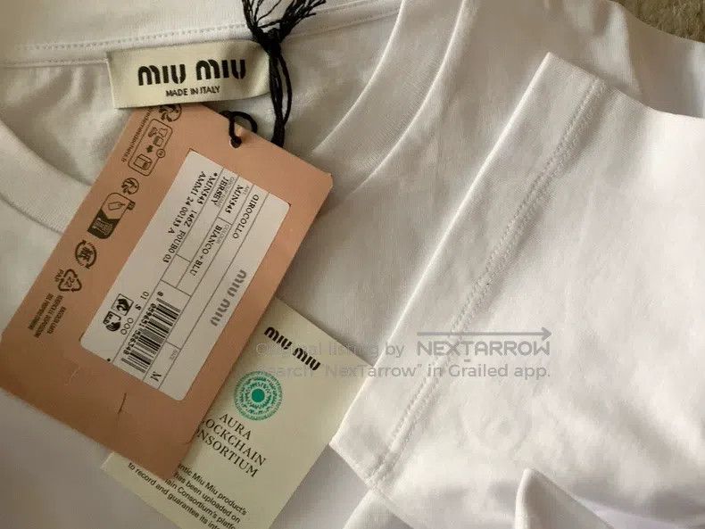 Miu Miu Miu Miu Size M White round neck logo embroidered short slee Size M / US 6-8 / IT 42-44 - 6 Thumbnail