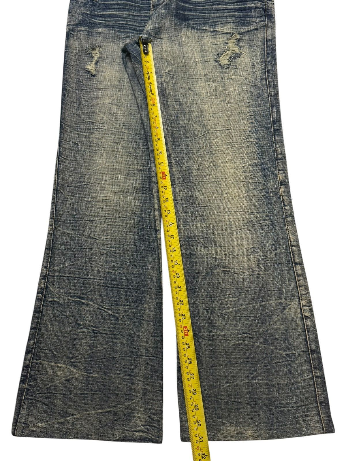 Tornado Mart Vintage Japanese Blue Faded Honeycomb Wash Wide Leg Flare Size US 33 - 8 Thumbnail