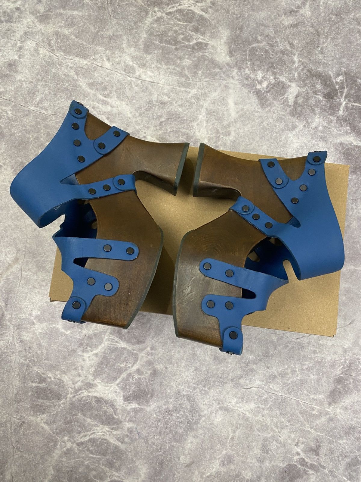 Eckhaus Latta Ugg x Eckhaus Latta Wooden Platform Clogs Blue Leather Upper Size US 8 / IT 38 - 6 Thumbnail