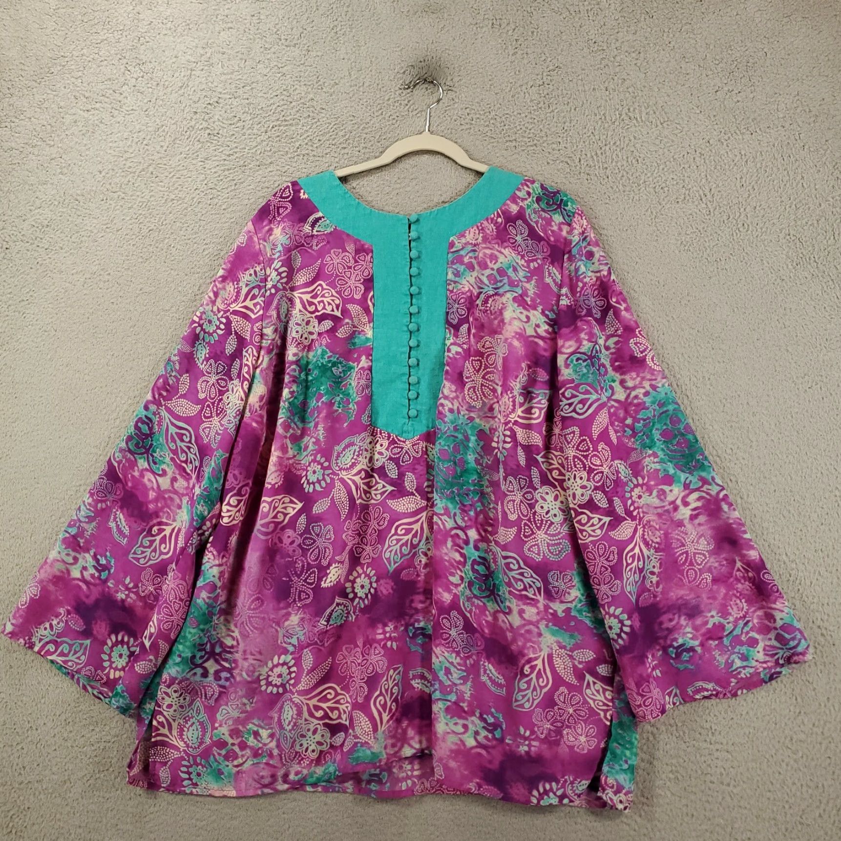 Vintage Maggie Barnes Top Womens 1X Purple Blue Half Button Up Popover Floral Tunic READ Size XL / US 12-14 / IT 48-50 - 2 Thumbnail