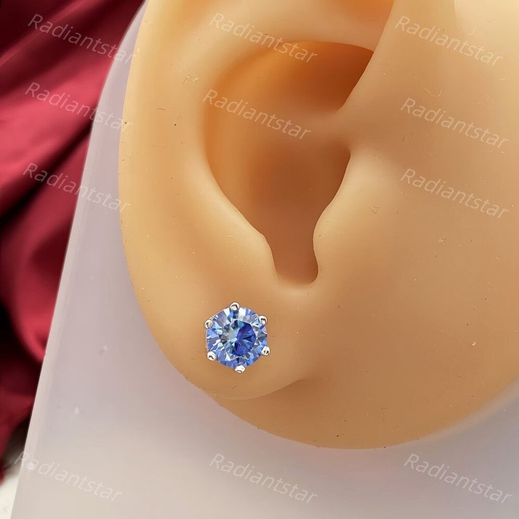 Other NEW 2ct. Royal Blue Moissanite Solitaire Stud Earrings Size ONE SIZE - 5 Thumbnail