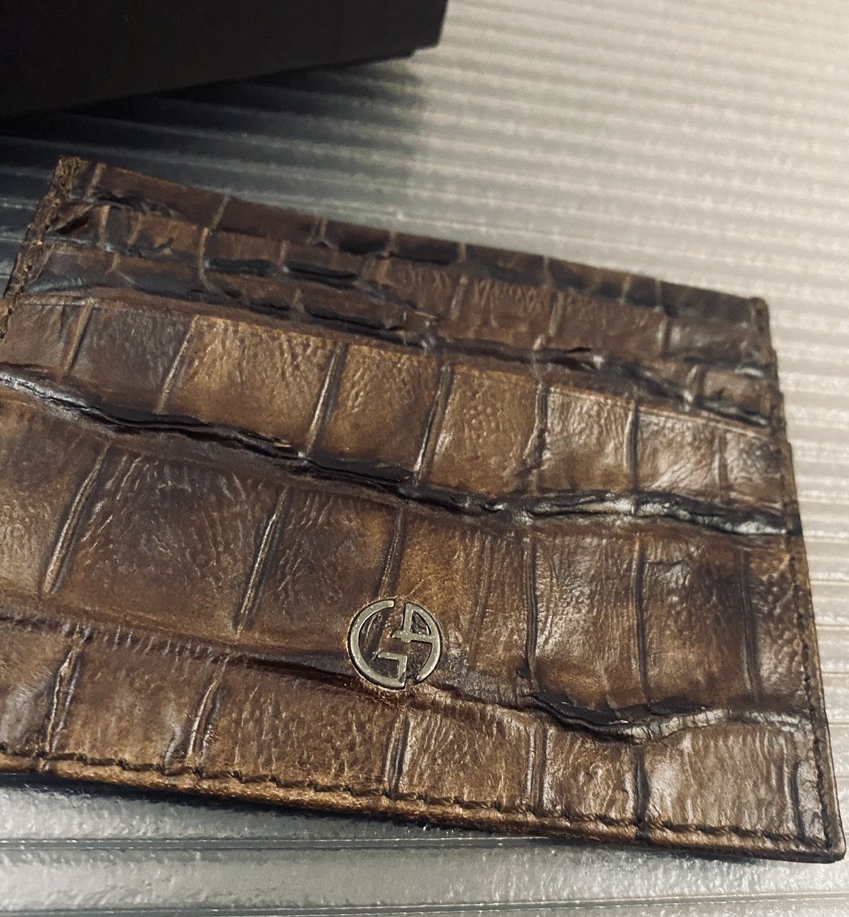Giorgio Armani Giorgio Armani 🇮🇹 croc espresso leather 4 card wallet NEW Size ONE SIZE - 5 Thumbnail