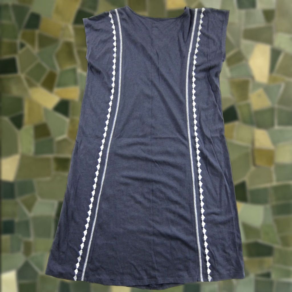 J. Jill J.Jill Blue White Embroidered Stretch V-Neck Cap Sleeve Shift Tunic Dress XS Size XS / US 0-2 / IT 36-38 - 1 Thumbnail