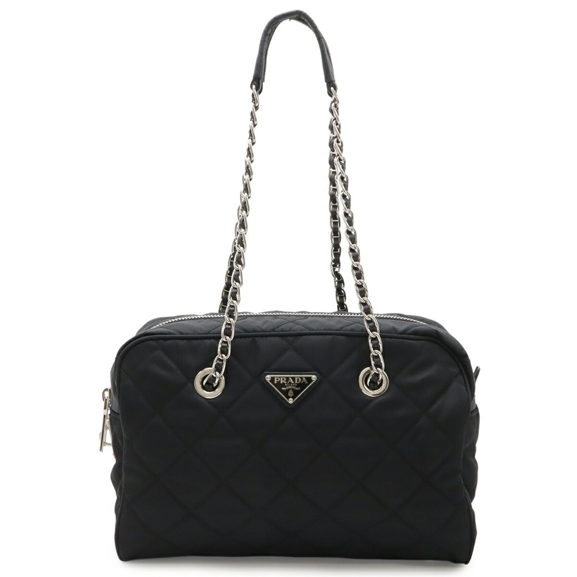 Prada PRADA Triangle Chain Shoulder Bag, Quilted Nylon, NERO Black (1BB903) Size ONE SIZE - 1 Thumbnail