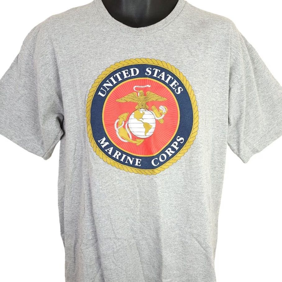 Vintage VINTAGE Marines T Shirt Mens Large Navy Bayside USMC Made In USA Gray Cotton Blend Graphic Tee Short Sleeve Crew Neck Size US L / EU 52-54 / 3 - 2 Thumbnail