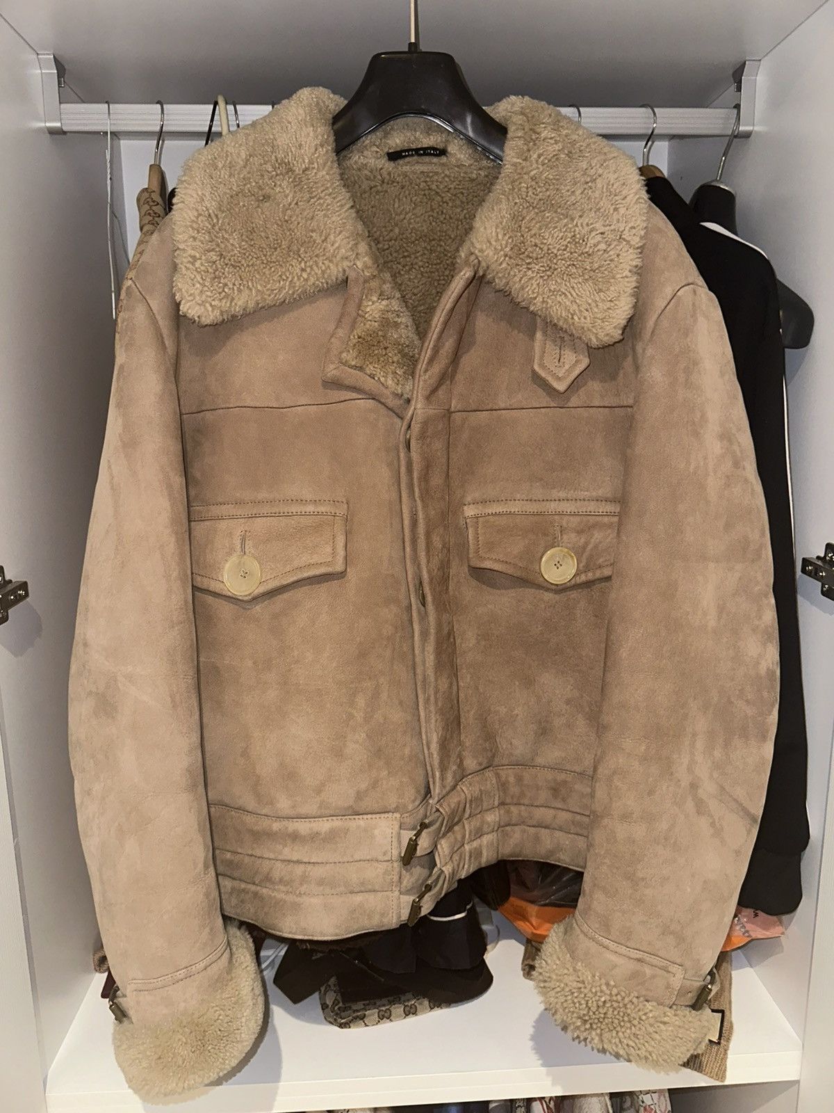 image of 6K$ Gucci Camel Shearling Jacket, Men's (Size Medium)