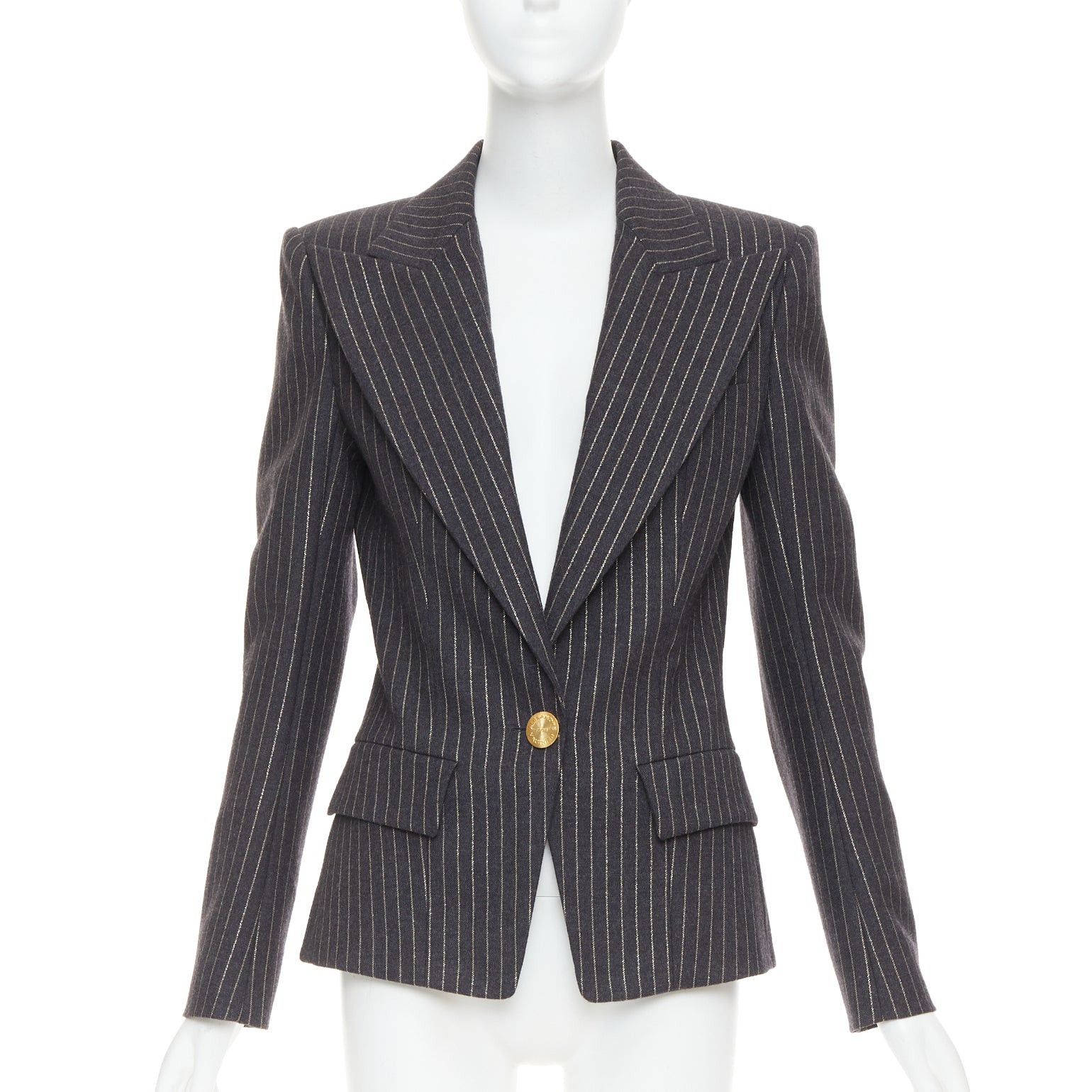 Alexandre Vauthier ALEXANDRE VAUTHIER dark grey metallic gold pinstripes single breasted blazer FR36 S Size S / US 4 / IT 40 - 1 Thumbnail
