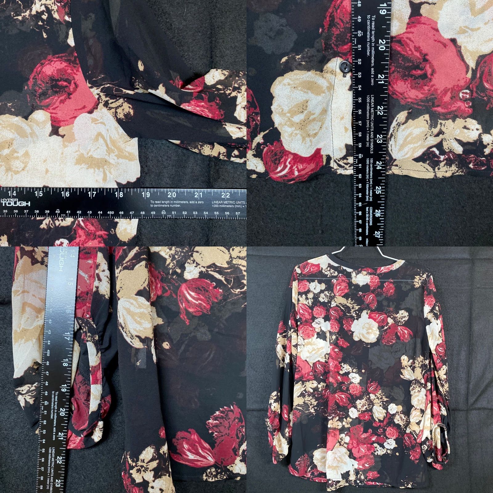 Loft LOFT Blouse Black Floral Casual Sheer Round Neck Long Sleeve Bell Sleeve S Women Size S / US 4 / IT 40 - 8 Thumbnail