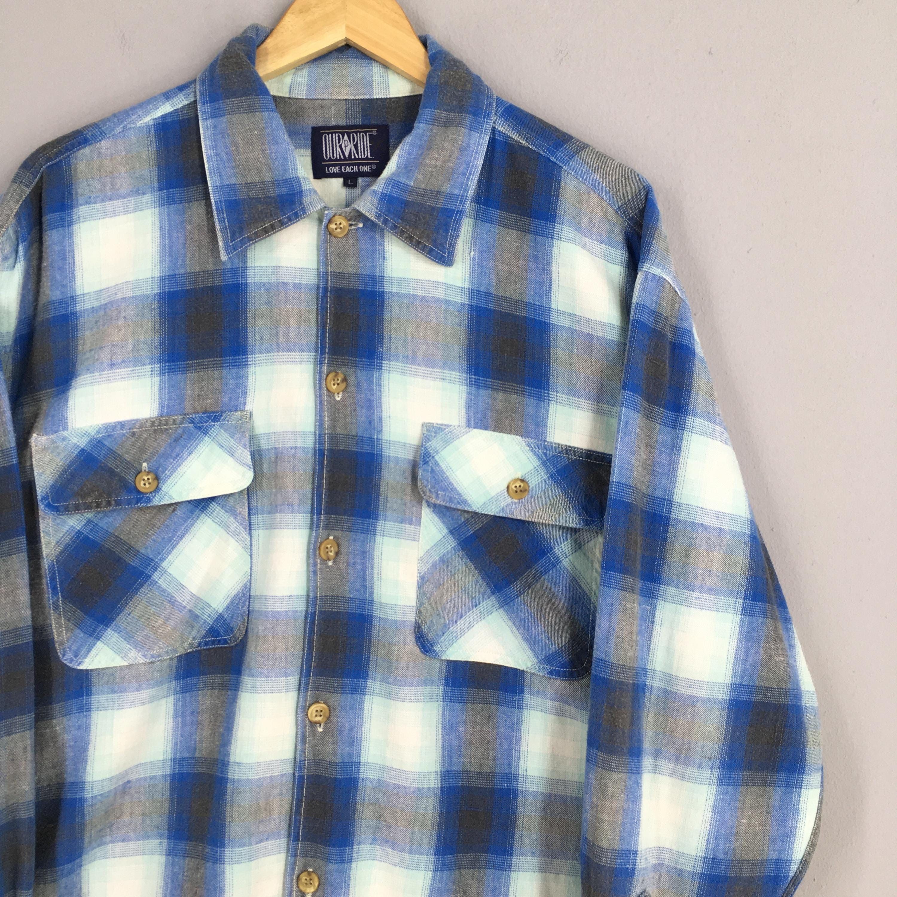 Flannel × Vintage Vintage Plaid Shadow Blue Flannel Shirt Large Size US L / EU 52-54 / 3 - 2 Thumbnail