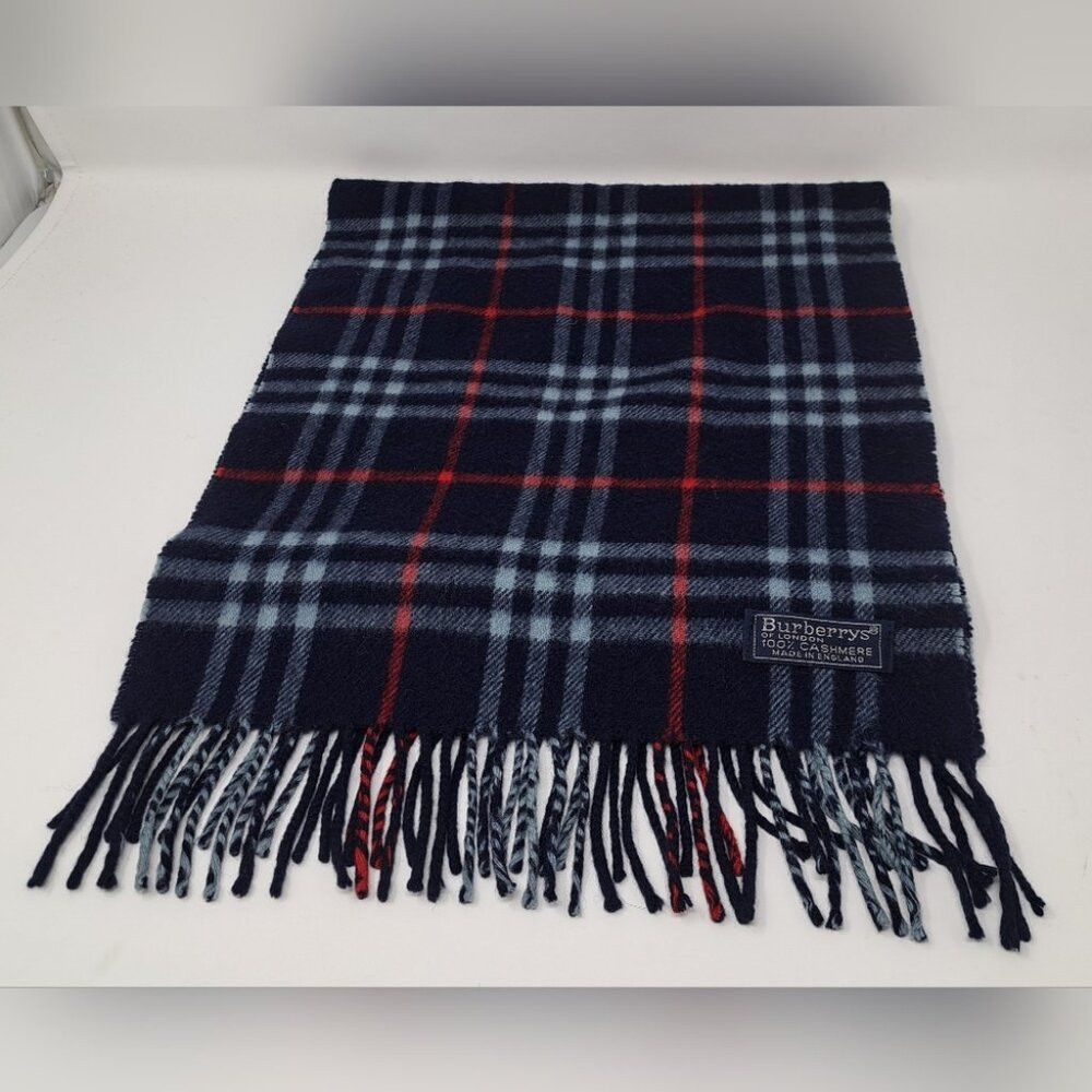 Burberry Vintage Scarf Nova Check Cashmere Wool England Nav
