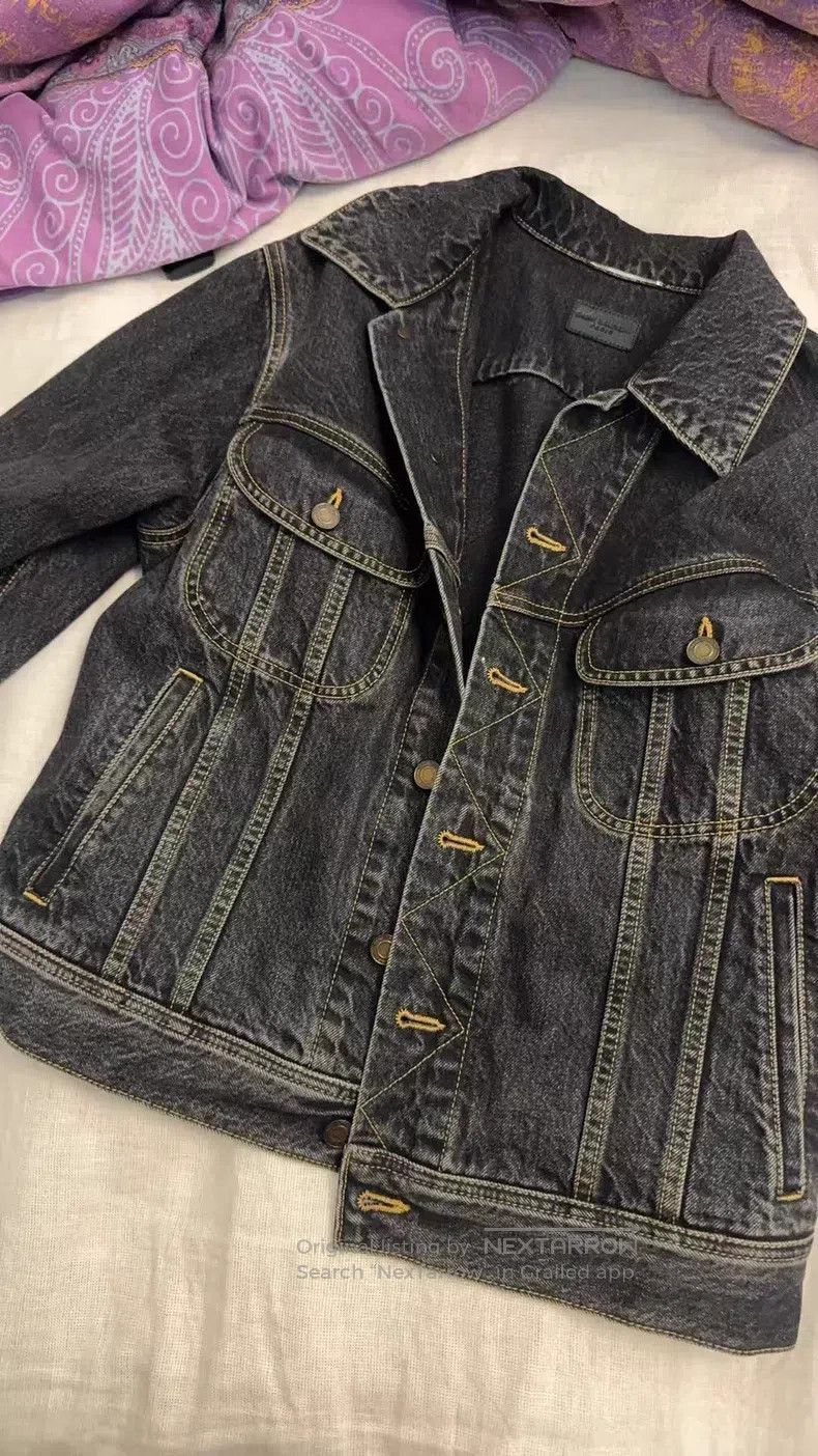 Saint Laurent Paris Saint Laurent Paris Black Washed Denim Yellow Line Jacket Size US S / EU 44-46 / 1 - 6 Thumbnail
