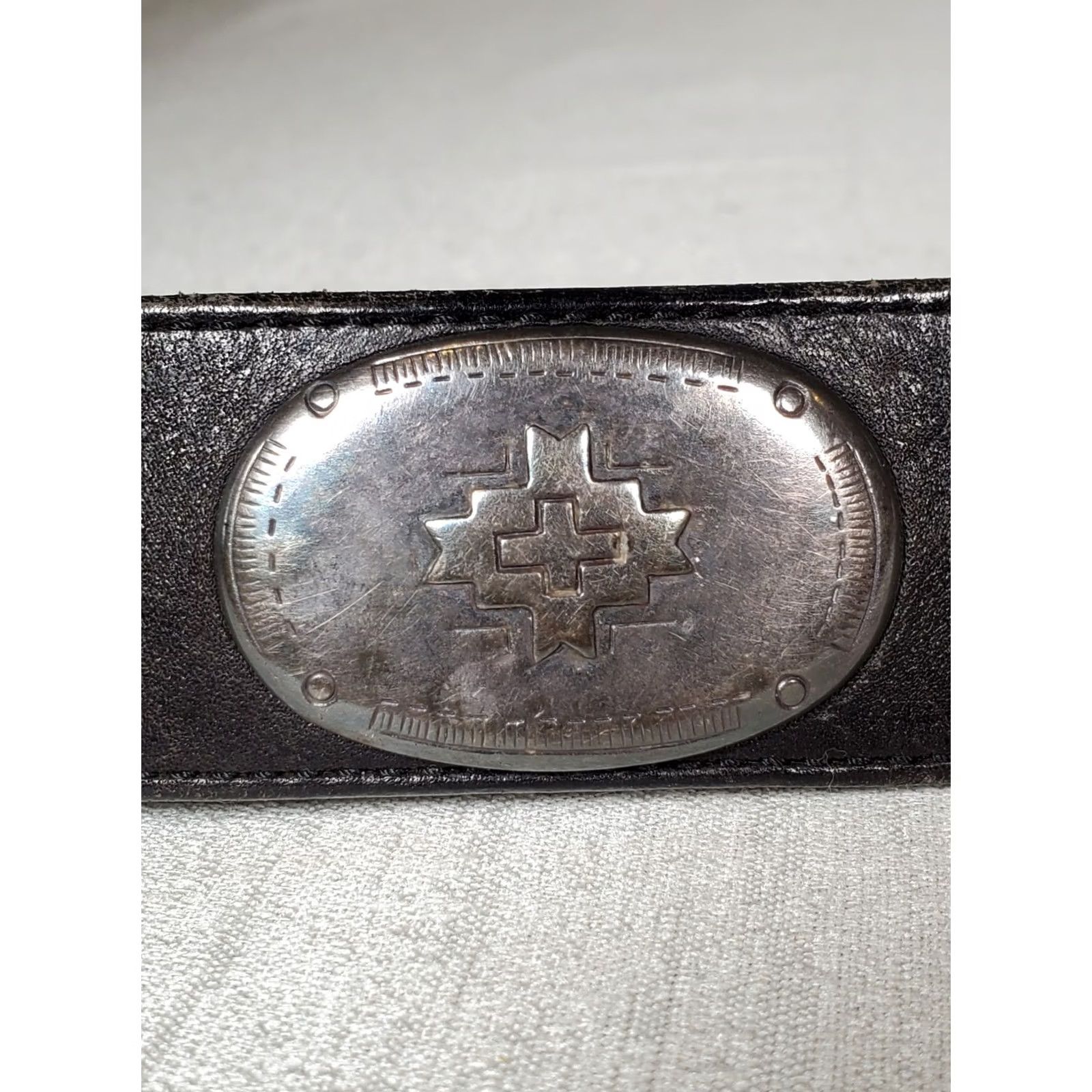 Vintage VINTAGE Another Line Inc Black Leather Western Waist Belt Metal Medallion Accents Cross Belt Women 36" Length Size ONE SIZE - 6 Thumbnail