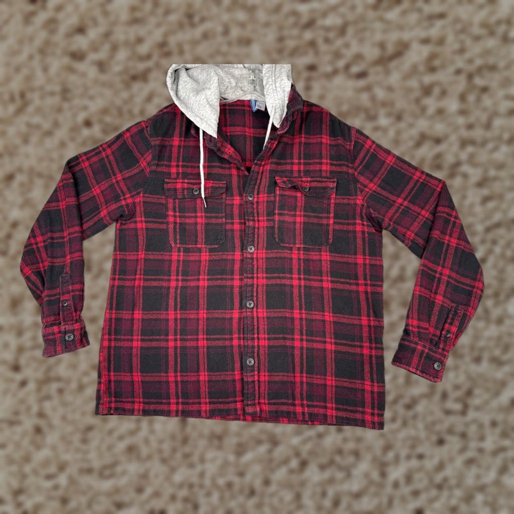 H&M H&M Divided Shirt Men L Red Plaid Flannel Hooded Pockets Button-Up Long Sleeve Casual Workwear Size US L / EU 52-54 / 3 - 1 Thumbnail