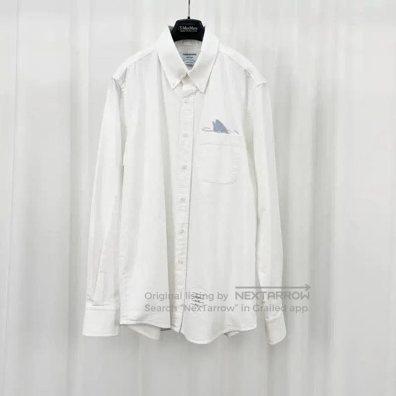 Other Thom Browne White Striped Embroidered Long Sleeve Shirt . Size US L / EU 52-54 / 3 - 1 Thumbnail