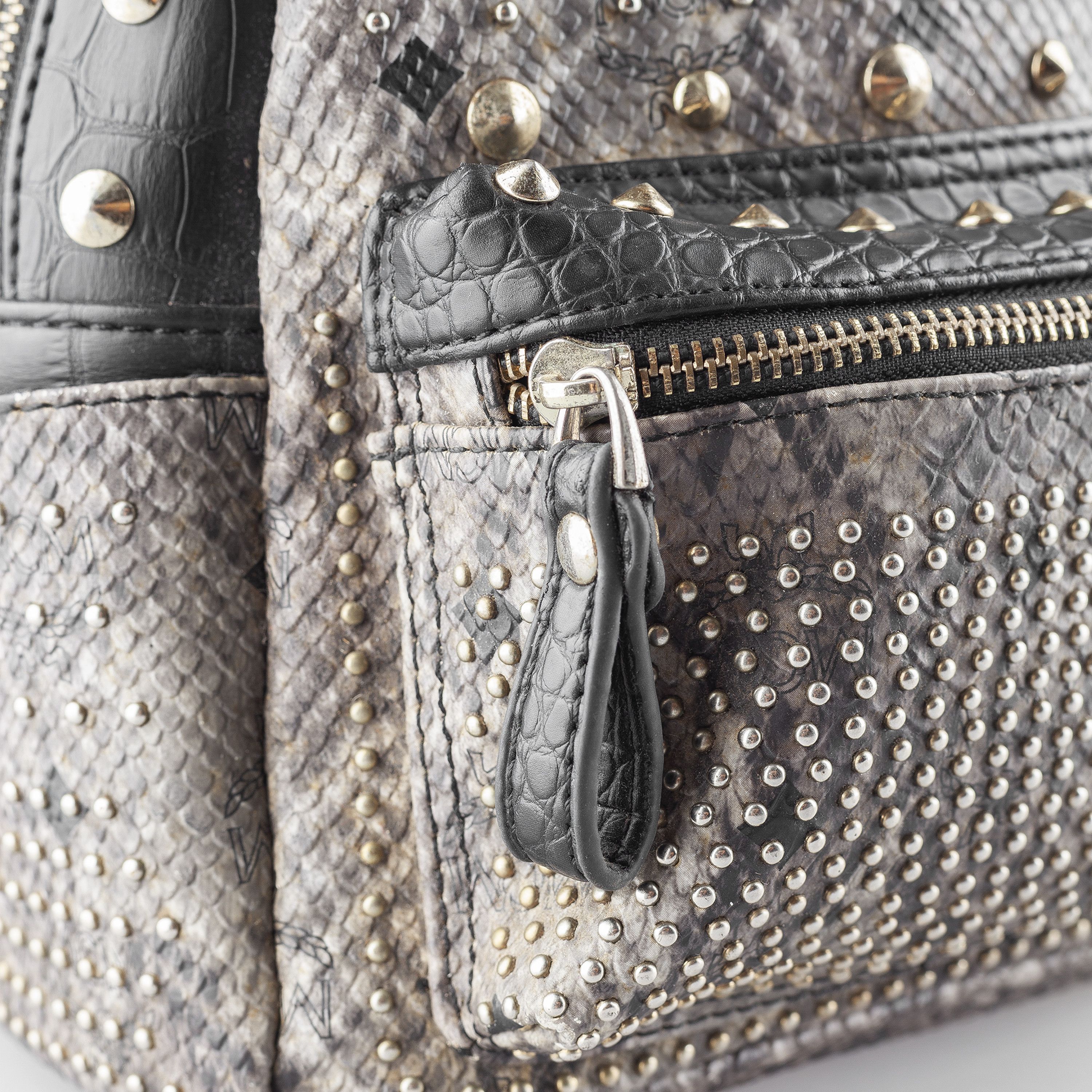 MCM MCM Gray Snakeskin Studded Backpack Size ONE SIZE - 12 Thumbnail