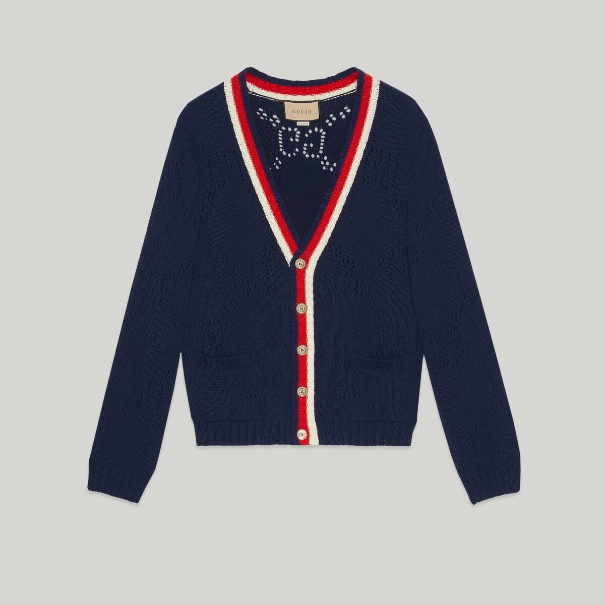 o1mt1gz0725 Perforated GG Cotton Cardigan in Blue