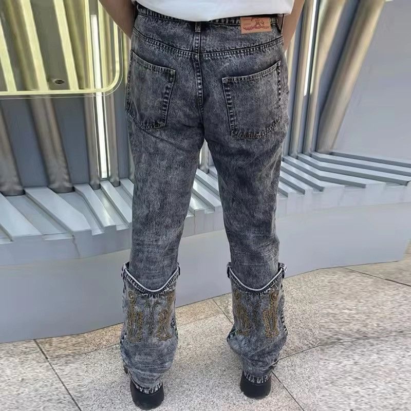 Japanese Brand × Jean Feet Detachable Embroidery Washed Jean Size US 31 - 12 Thumbnail