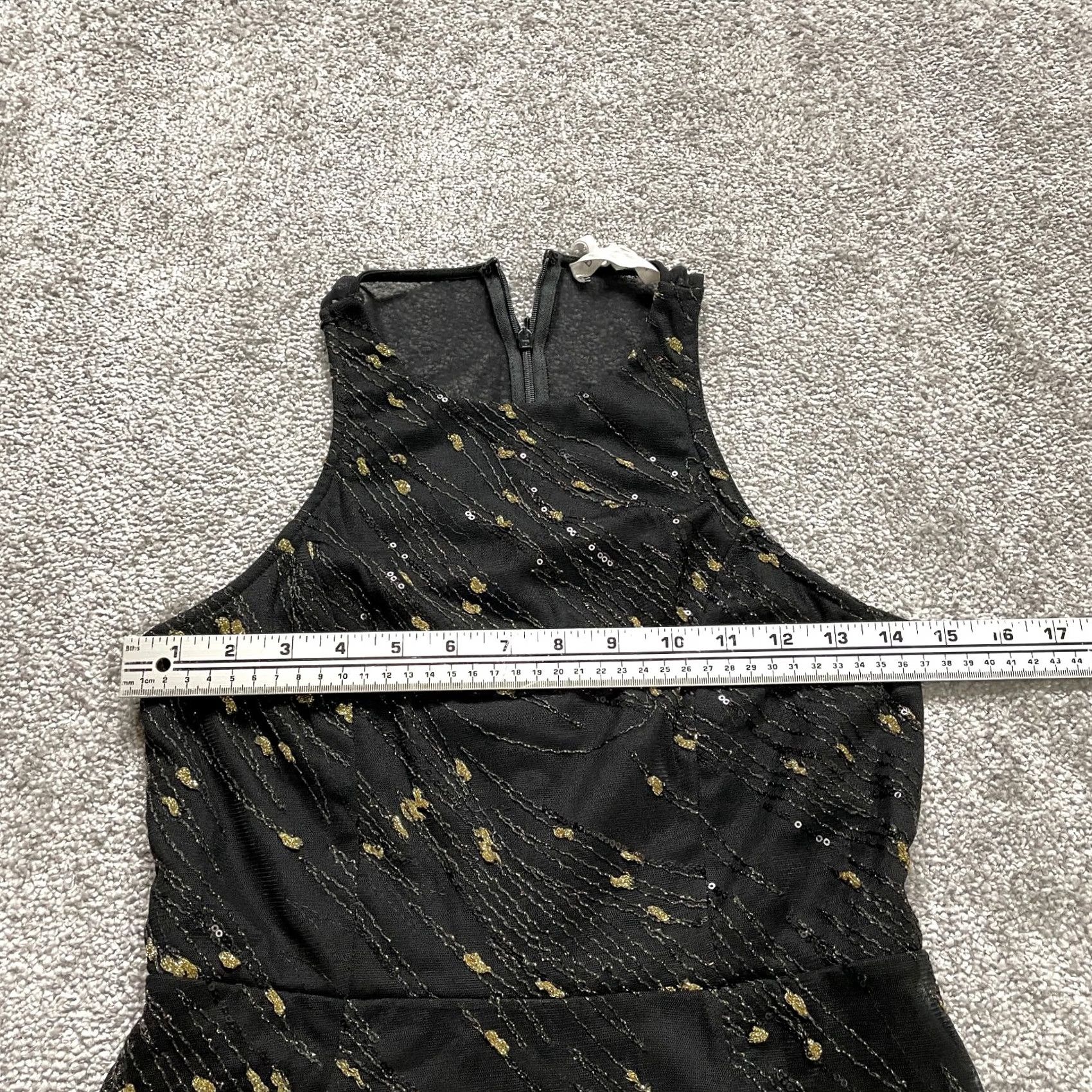 BCBGeneration BCBGMAXAZRIA A-Line Dress Womens 4 Black with Gold Flecks Sequins Midi Zip Up VINTAGE No Size S / US 4 / IT 40 - 4 Thumbnail