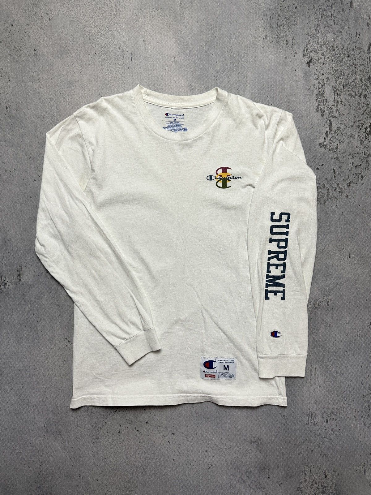 Supreme × Champion Stacked C L/S Tee Supreme Champion Stacked C L/S Tee White Men's - FW17 - US