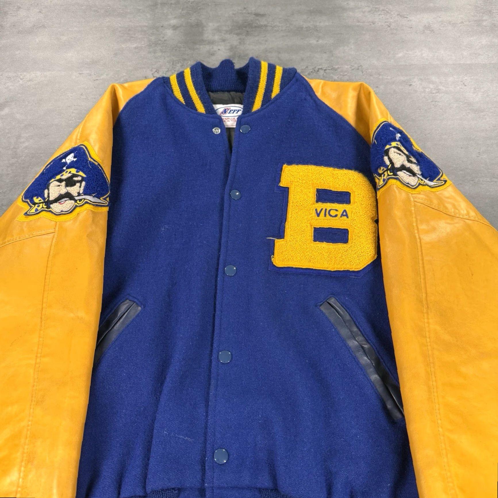 Vintage VINTAGE Neff Varsity Jacket Mens Large Blue Yellow Pirates Wool Leather Bomber Size US L / EU 52-54 / 3 - 2 Thumbnail