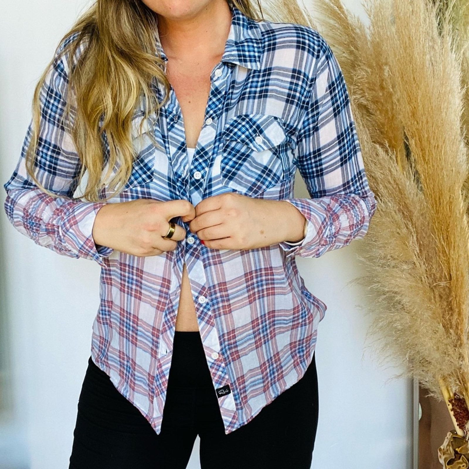 Rails RAILS Ombre White Blue Purple Plaid Button Blouse Shirt Size M / US 6-8 / IT 42-44 - 4 Thumbnail