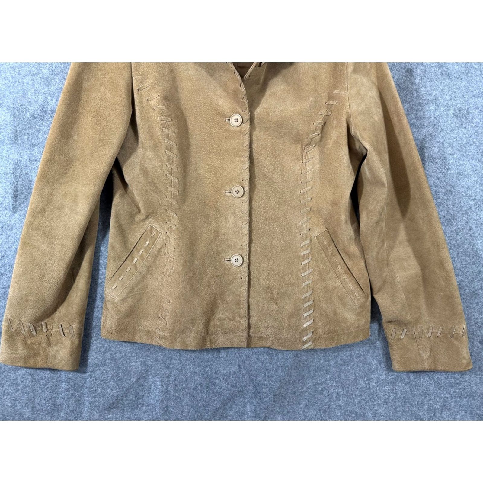 Vintage VINTAGE? No. Très Jolie Western Jacket Womens XL Beige Suede Leather Slim Fit Lined Boho Size XL / US 12-14 / IT 48-50 - 4 Thumbnail