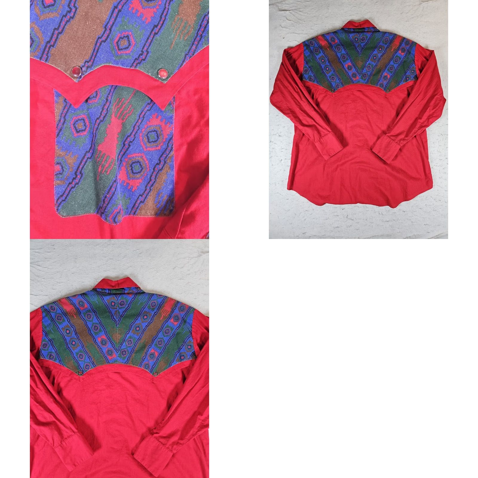 Vintage VINTAGE Trisha DeHall Western Shirt Lg Long Sleeve Rockabilly Cowboy Red Aztec Pearl Snap Mens Size US L / EU 52-54 / 3 - 8 Thumbnail