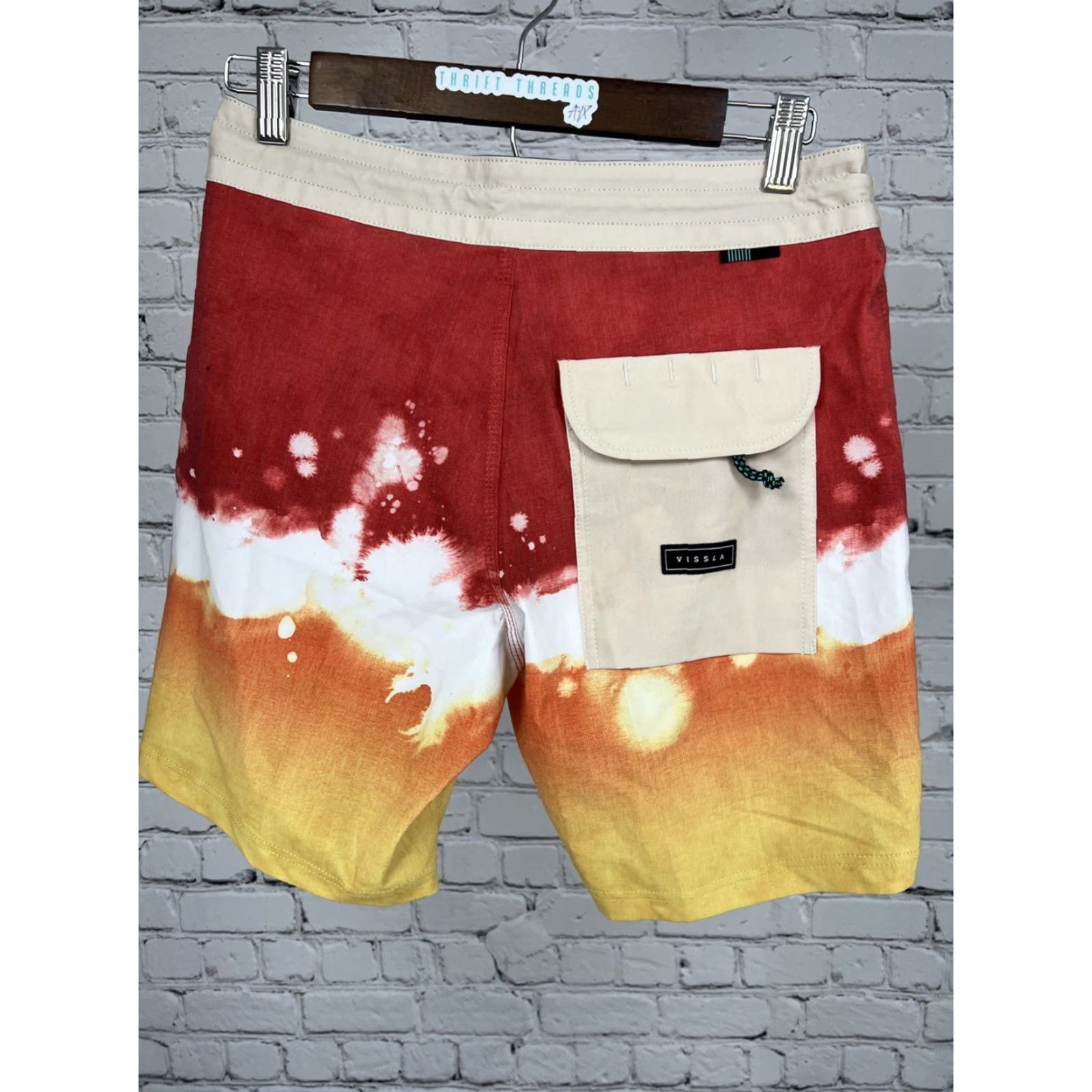 Vissla NWT Vissla Board Shorts 28 Red Yellow Recycled Materials Stretch Swim Trunks Size US 28 / EU 44 - 2 Thumbnail