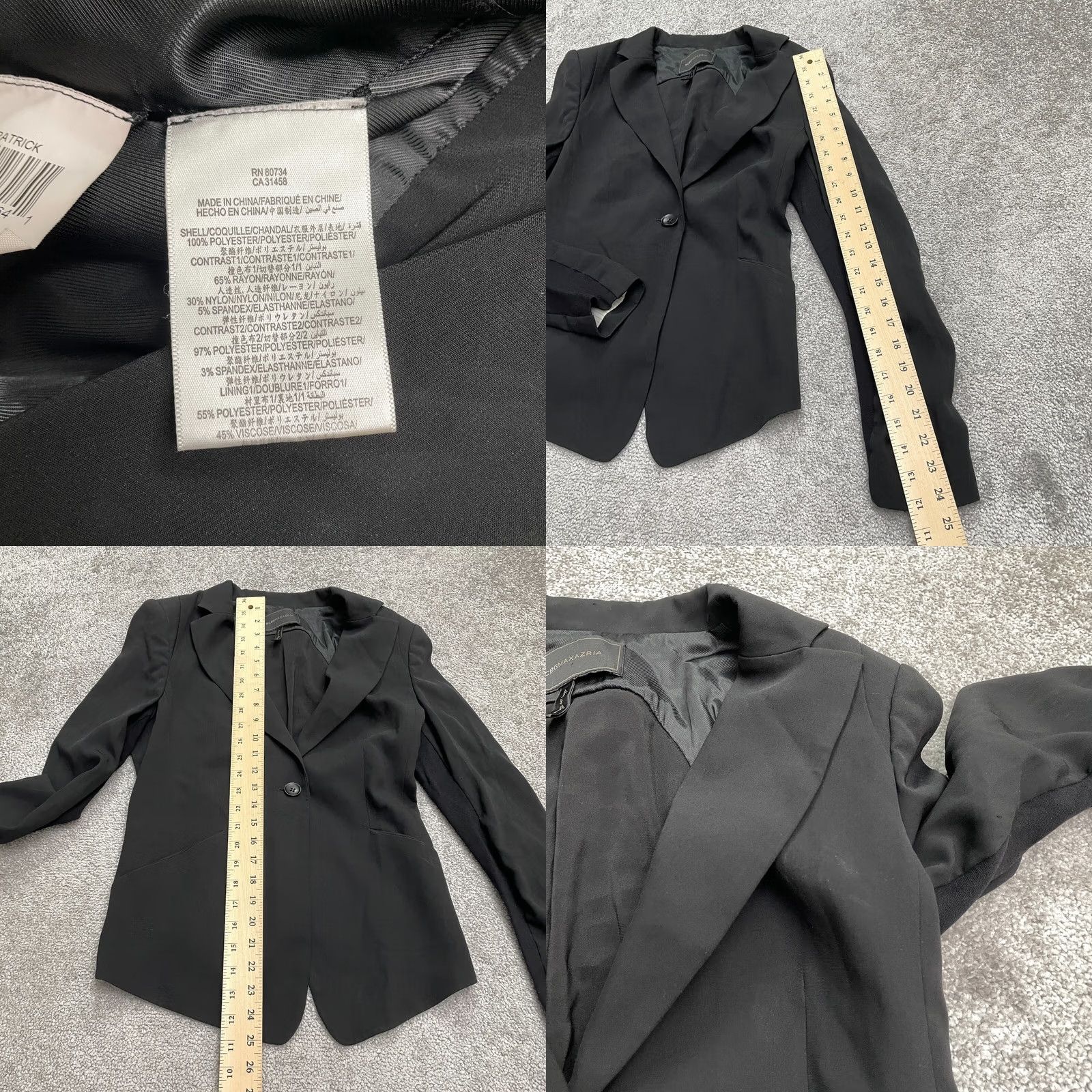 Bcbgmaxazria BCBGmaxazria Blazer Suit Jacket Womens Small Black Knotted Back Padded Shoulders Size S / US 4 / IT 40 - 8 Thumbnail