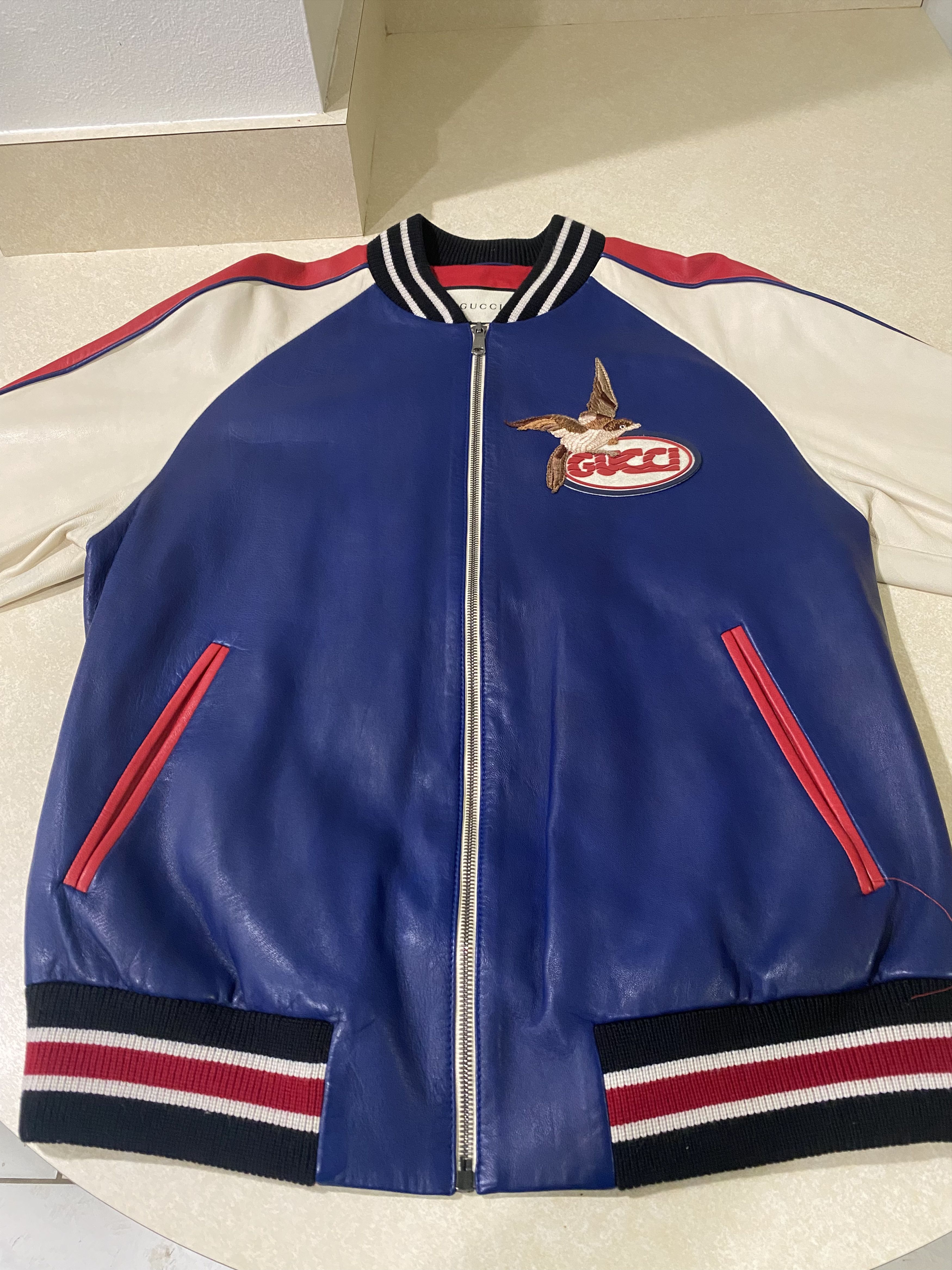 Gucci Gucci Leather Bomber Jacket with Bird and Pool Size US M / EU 48-50 / 2 - 1 Thumbnail