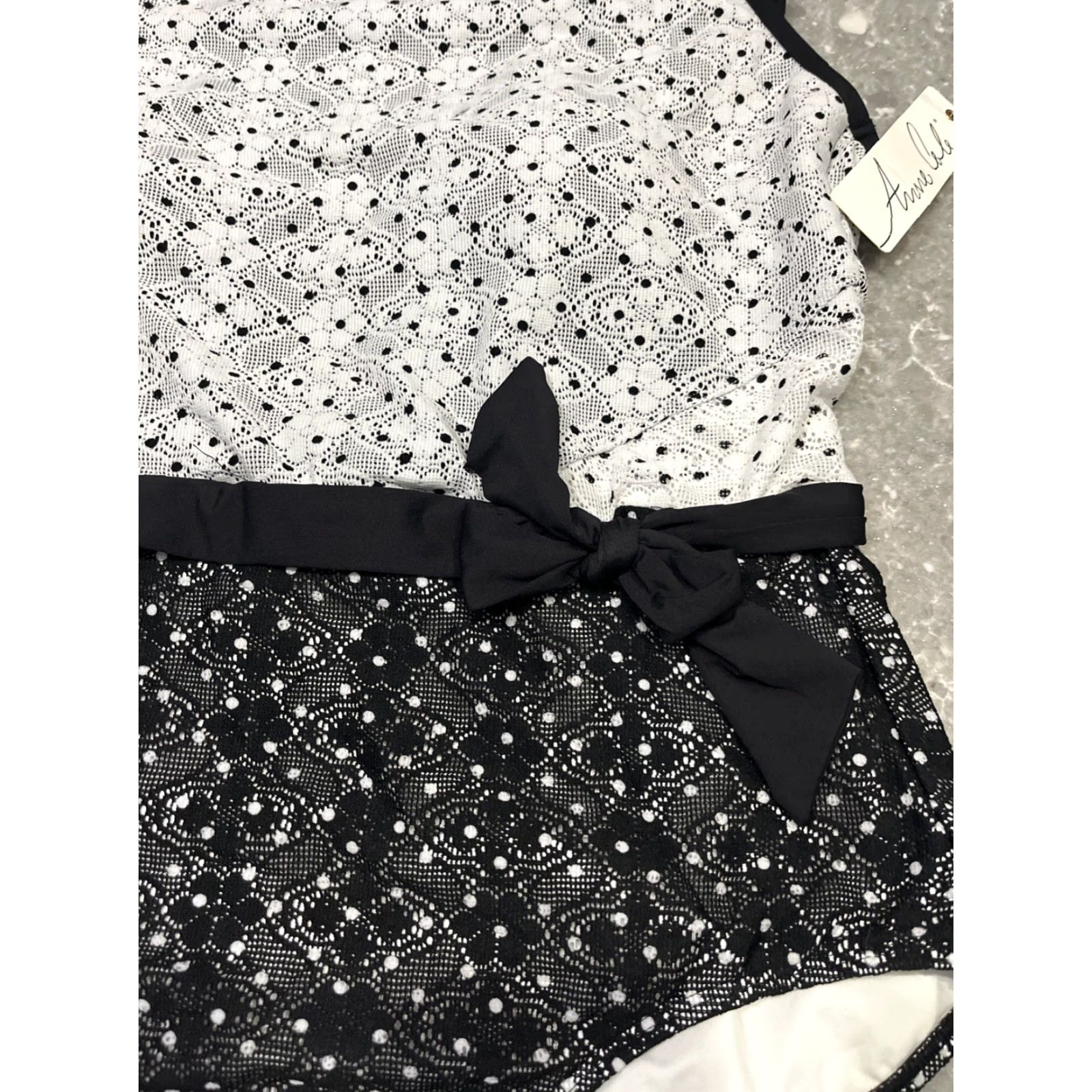 Vintage Anne Cole Womens One Piece Swimsuit 18W Black White Lace New With Tags Size ONE SIZE - 2 Thumbnail