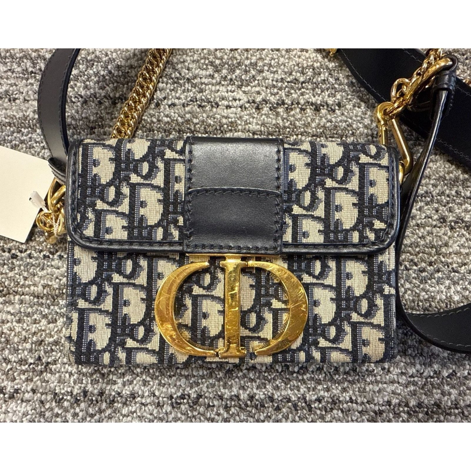 Christian Dior Womens Canvas Oblique Saddle Bag With Gold Ha in Black