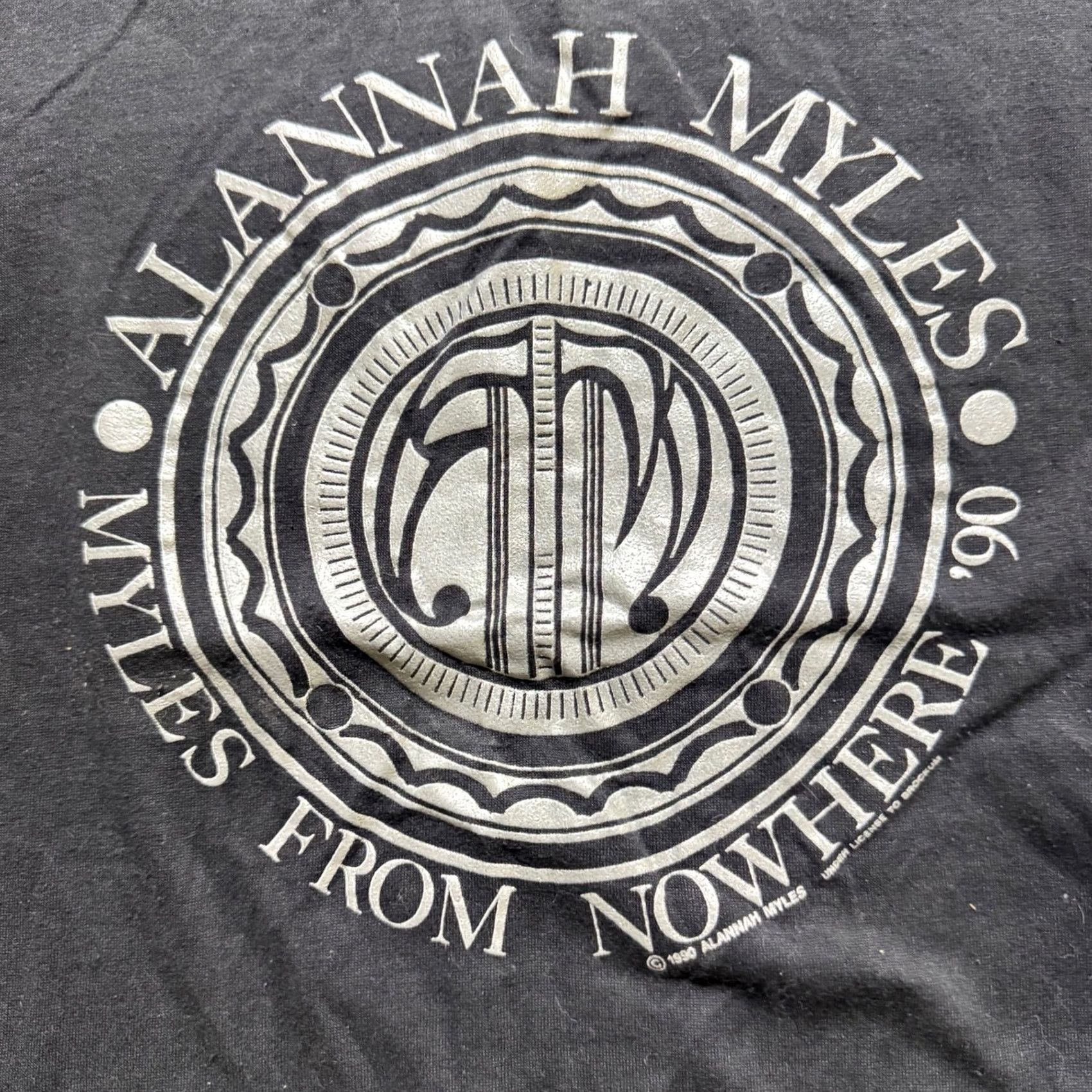 The Unbranded Brand VINTAGE Alannah Myles T-Shirt Mens XL 1990s Myles From Nowhere Single Stitch Black Regular Size XL Mens Pre-owned Distressing Fade Flaws Shown Size US XL / EU 56 / 4 - 6 Thumbnail