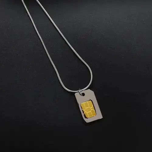 Jewelry Stainless Steel Sim Card Necklace in Silver, Men's